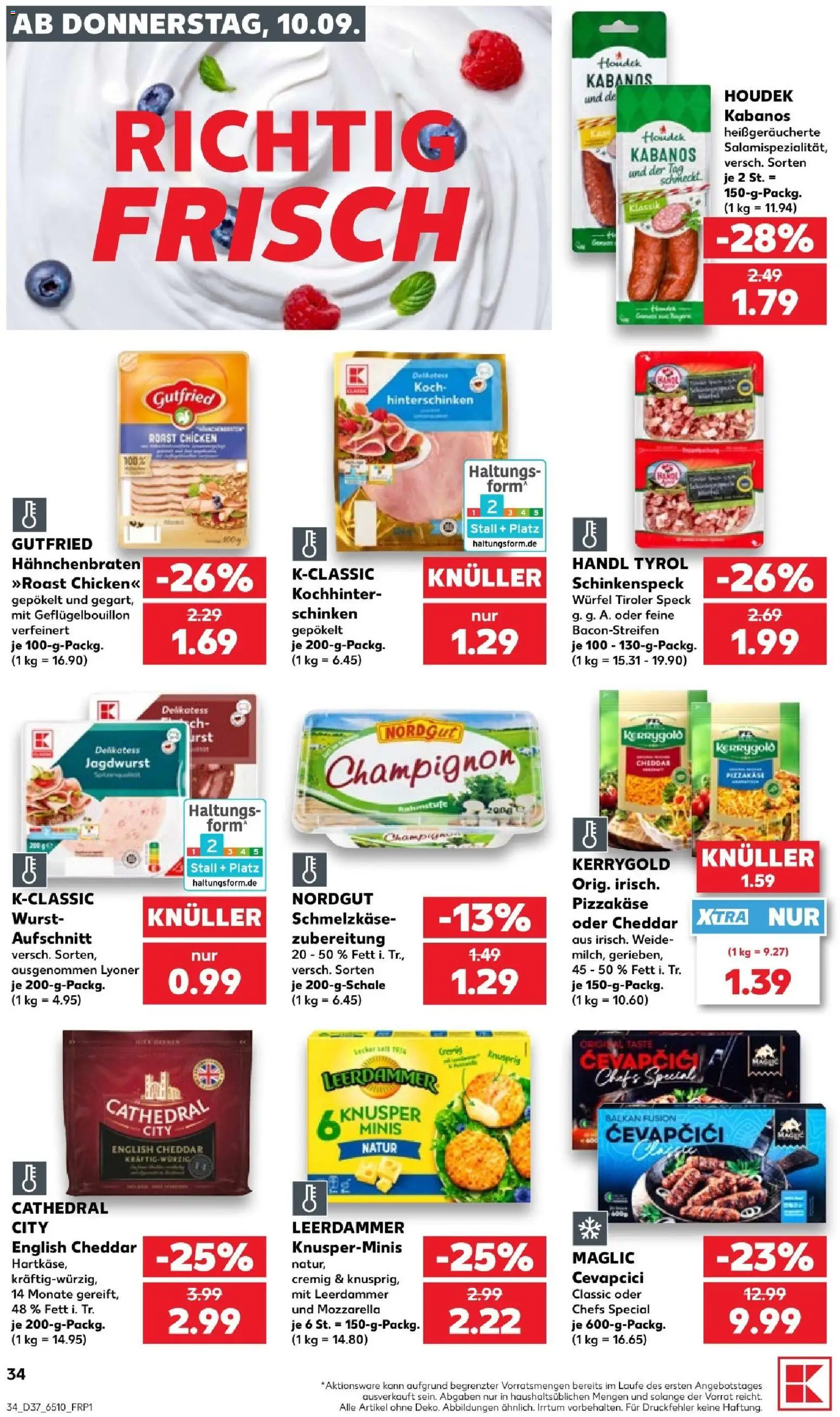 Kaufland Prospekt Köln – gültig ab 10.09.2026 | Seite: 34 | Produkte: Mozzarella, Cevapcici, Wurst, Schinken