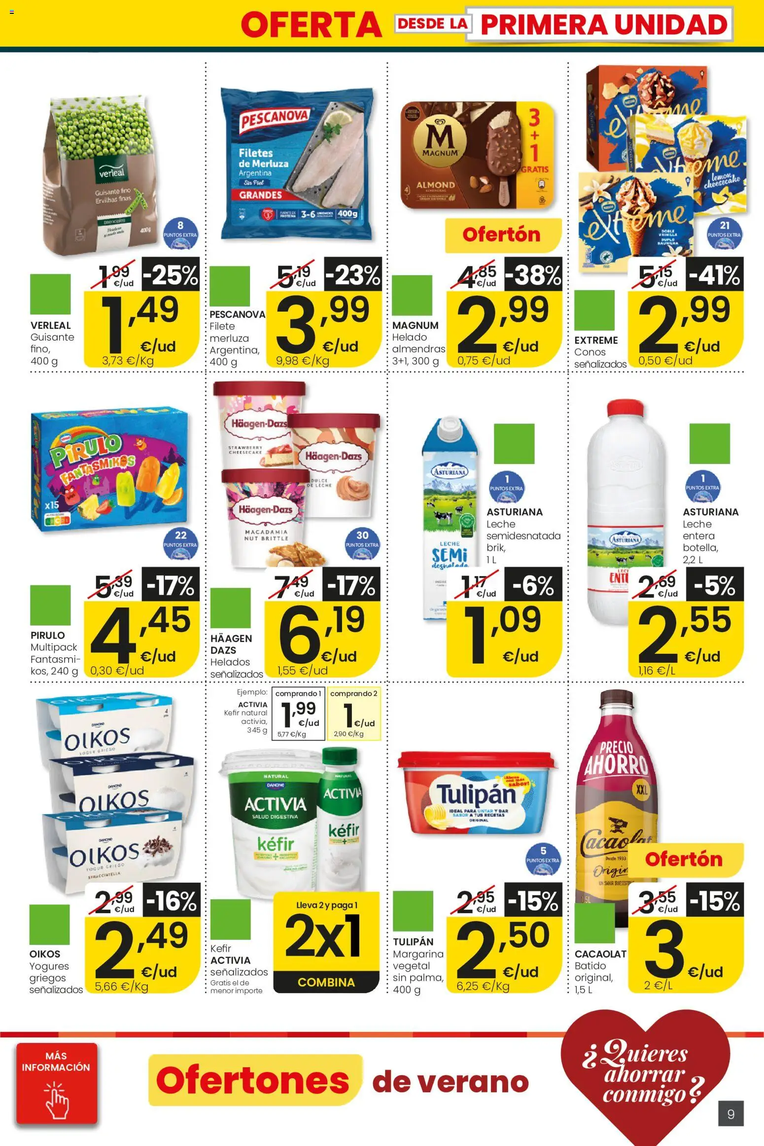 Eroski Ofertones de verano │ válido desde el 28.05.2026 | Página: 9 | Productos: Yogur, Μαγειρική εστία, Margarina, Filete
