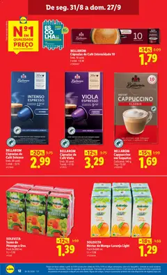 Pré-visualização SOLE VITA Sumo de Pêssego e Uva, Pack 6x200 ml 1 L = 1.16 válido de 01/09/2026 | Página: 12 | Produtos: Cápsulas, Café, Saquetas, Sumo