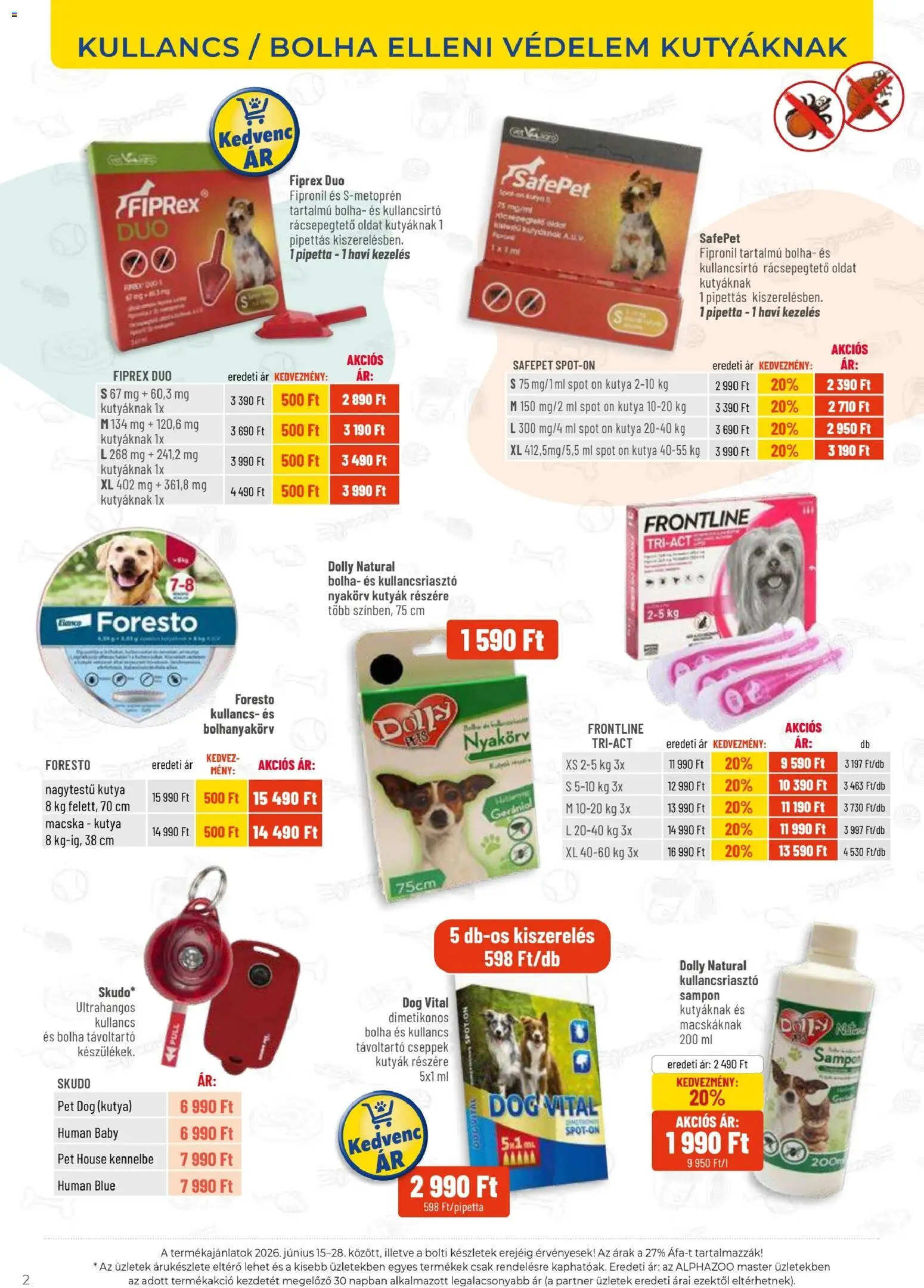 AlphaZoo akciós ujság - amely érvényes a következő dátumtól: 15.06.2026 | Oldal: 2 | Termékek: Kullancsriasztó, Sampon