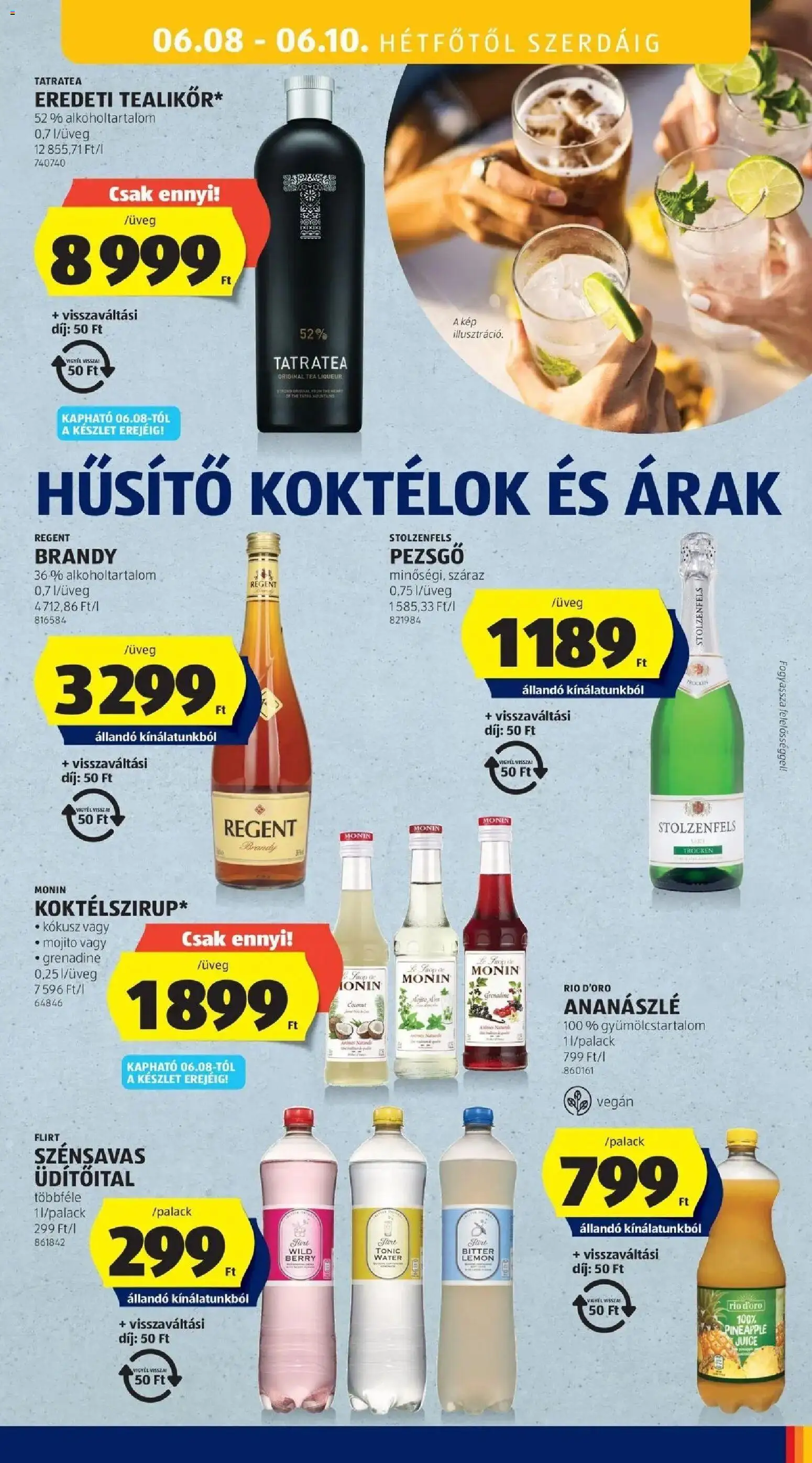 Aldi akciós ujság - amely érvényes a következő dátumtól: 04.06.2026 | Oldal: 45 | Termékek: Ananászlé, Kokusz, Brandy, Tea