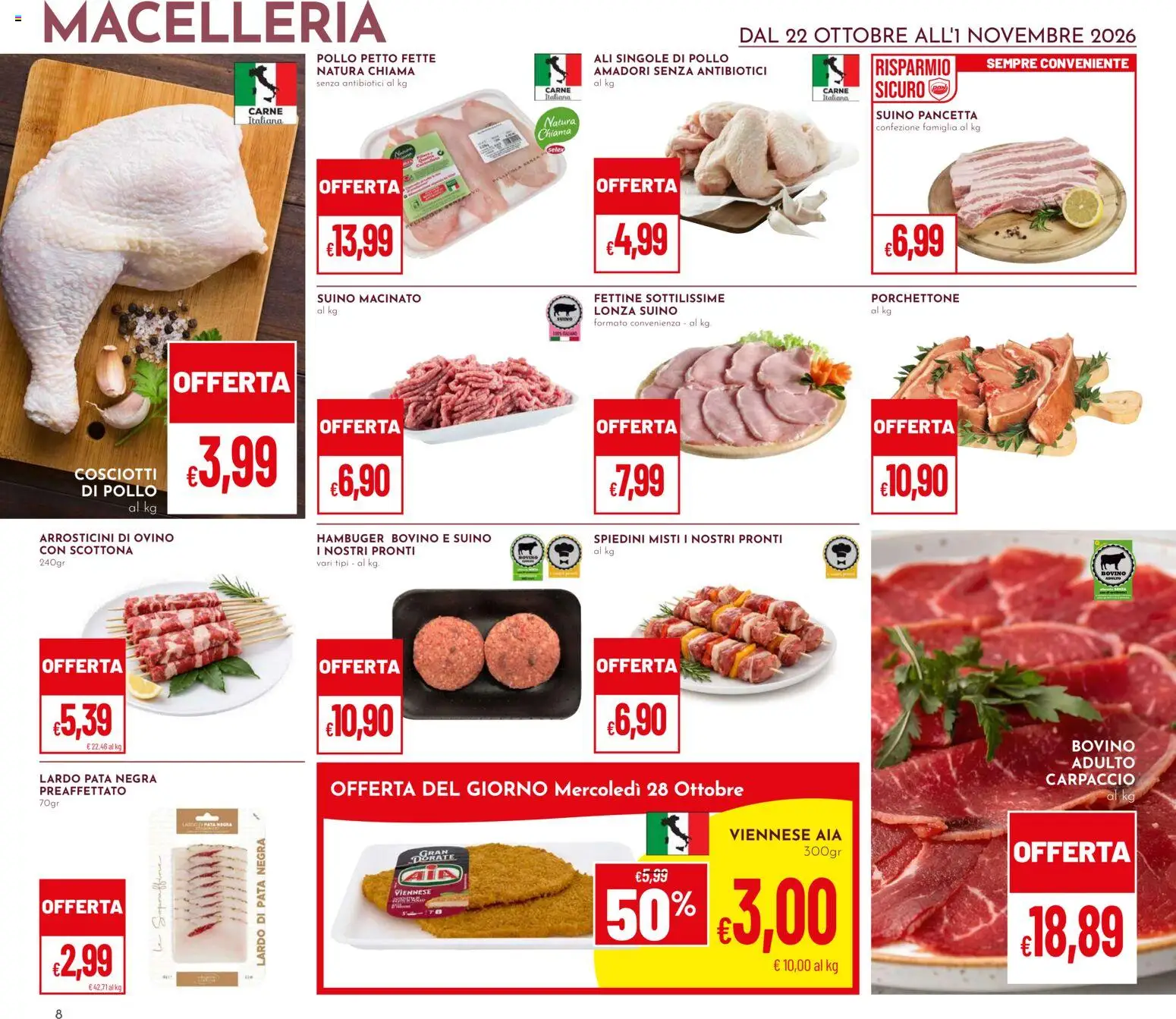 Volantino Pan del 22/10/2026 | Pagina: 8 | Prodotti: Pancetta, Lardo, Carne, Arrosticini