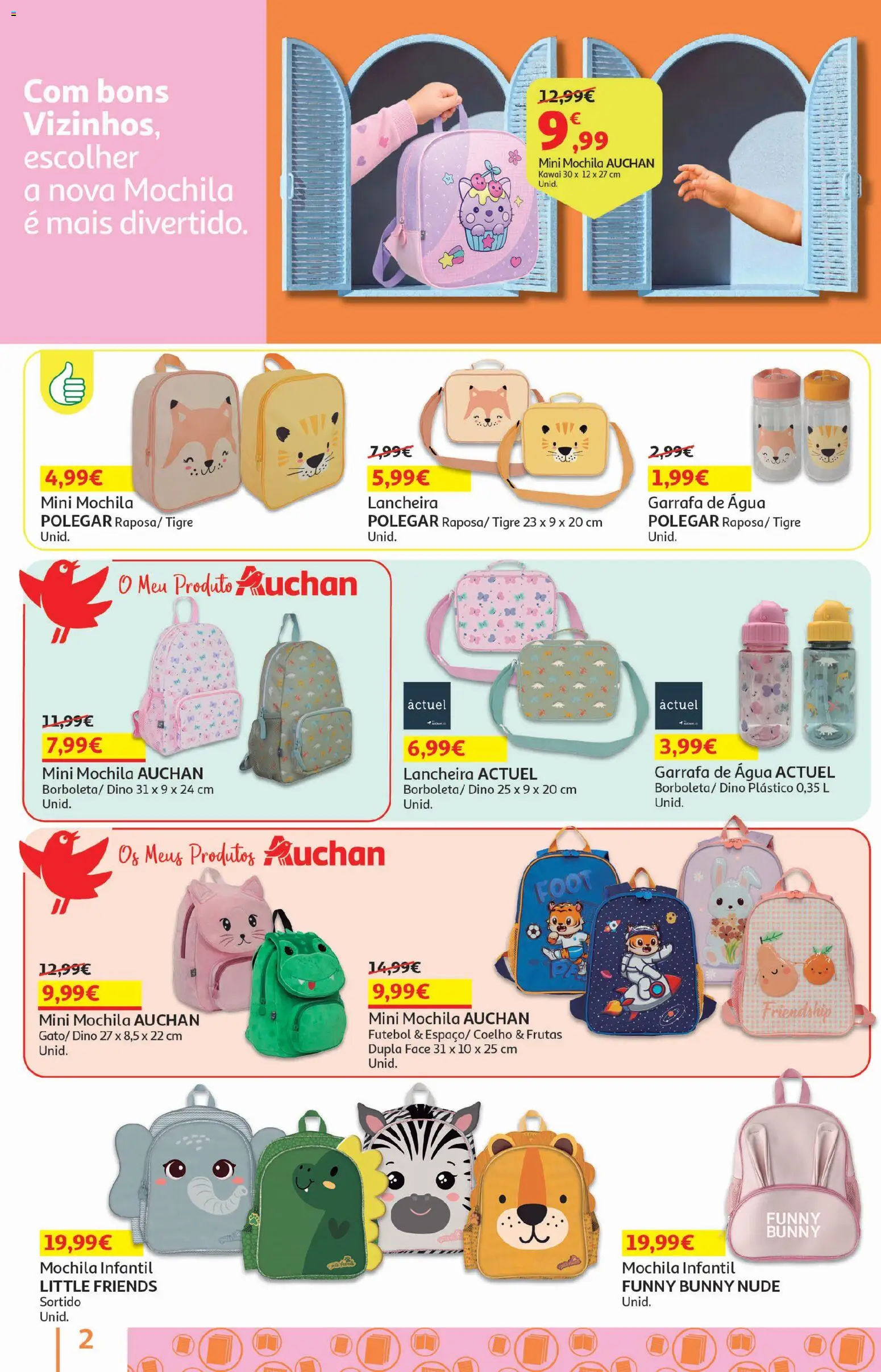 Auchan - Folheto Escolar │ válido de 05/08/2026 | Página: 2 | Produtos: Agua, Mochila, Coelho