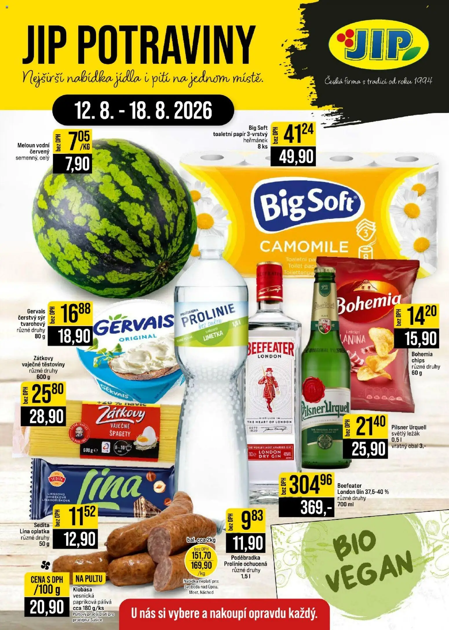 Jip leták - Cash & Carry od 12.08.2026 | Strana: 1 | Produkty: Sýr, Mošt, Potraviny, Meloun vodní