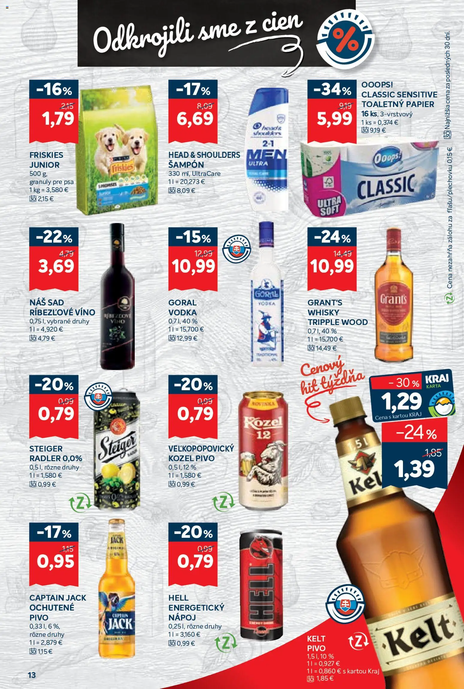 Nové Kraj akcie – leták je platný od 06.08.2026 | Strana: 13 | Produkty: Pivo, Víno, Šampón, Ríbezľové víno