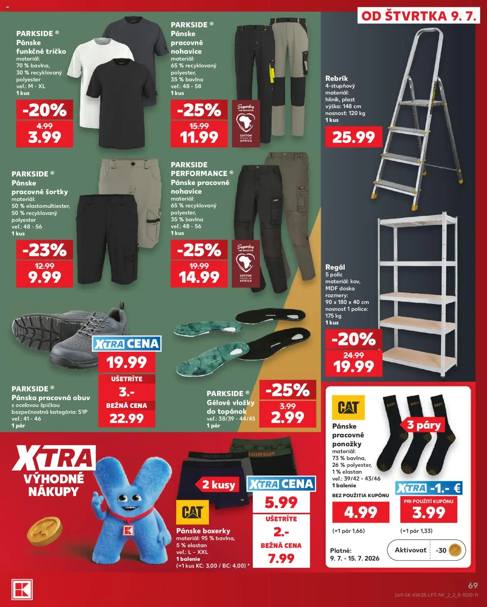 Nové Kaufland akcie – leták je platný od 09.07.2026 | Strana: 69 | Produkty: Regál, Police, Parkside, Pracovná obuv