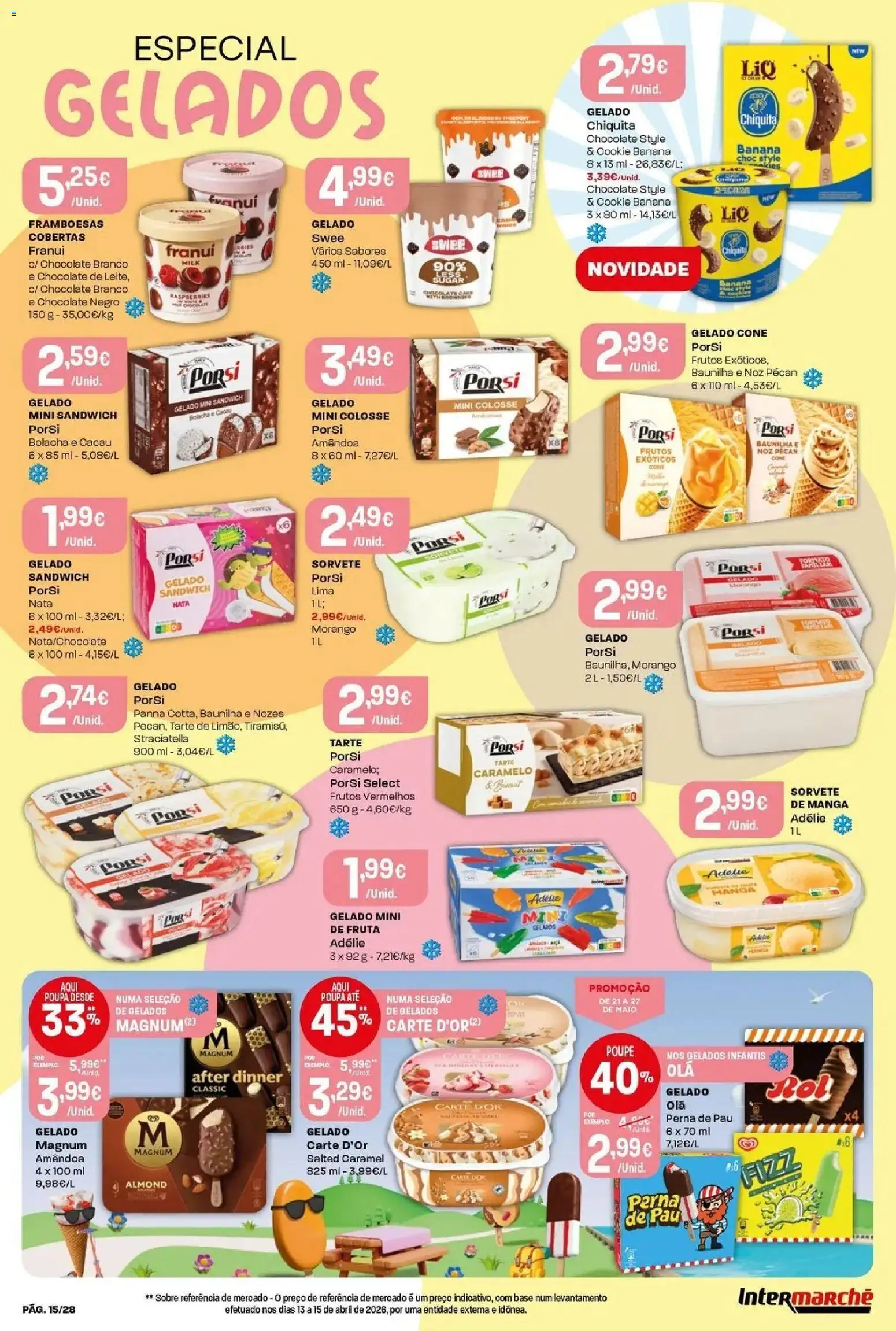 Intermarché - Isto é que são preços BAIXOS │ válido de 21.05.2026 | Página: 15 | Produtos: Chocolate, Tarte, Nata, Sorvete