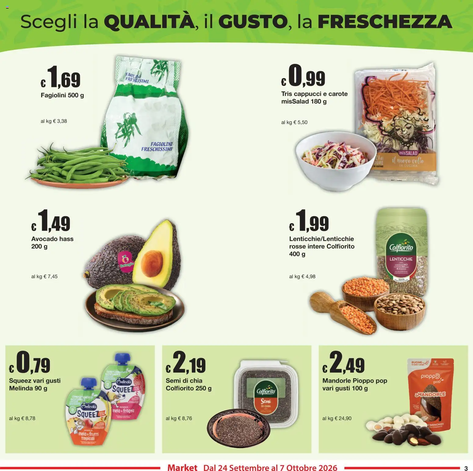 Volantino Sì con Te del 24/09/2026 | Pagina: 3 | Prodotti: Avocado, Lenticchie, Mandorle, Fagiolini