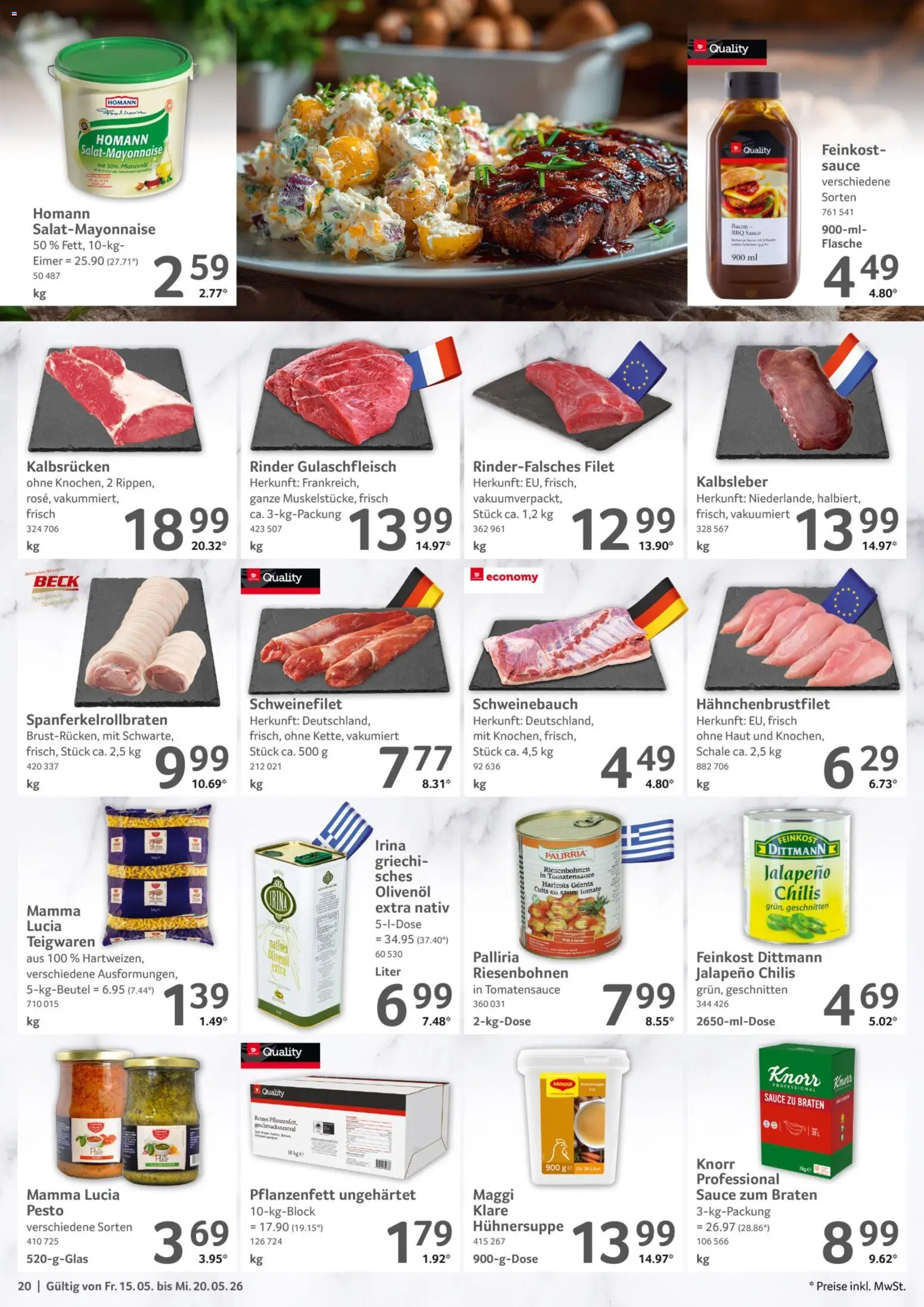 Selgros Prospekt 	 – gültig ab 15.05.2026 | Seite: 20 | Produkte: Schweinebauch, Olivenol, Knorr, Kalbsleber