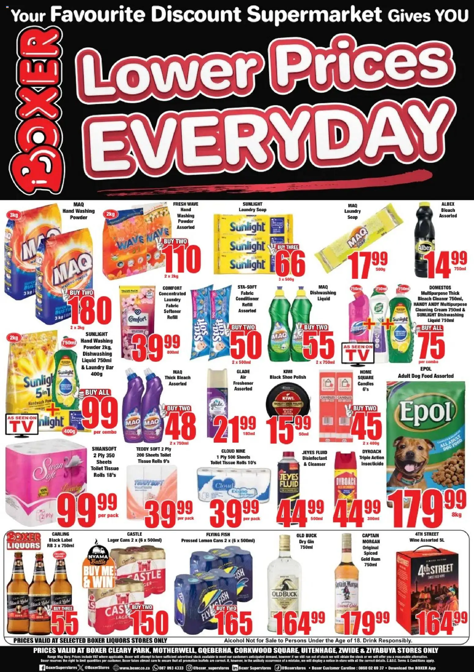 New Boxer catalogue – valid from 25.05.2026 | Page: 12 | Products: Rum, Gin, Washing powder, Dishwashing liquid