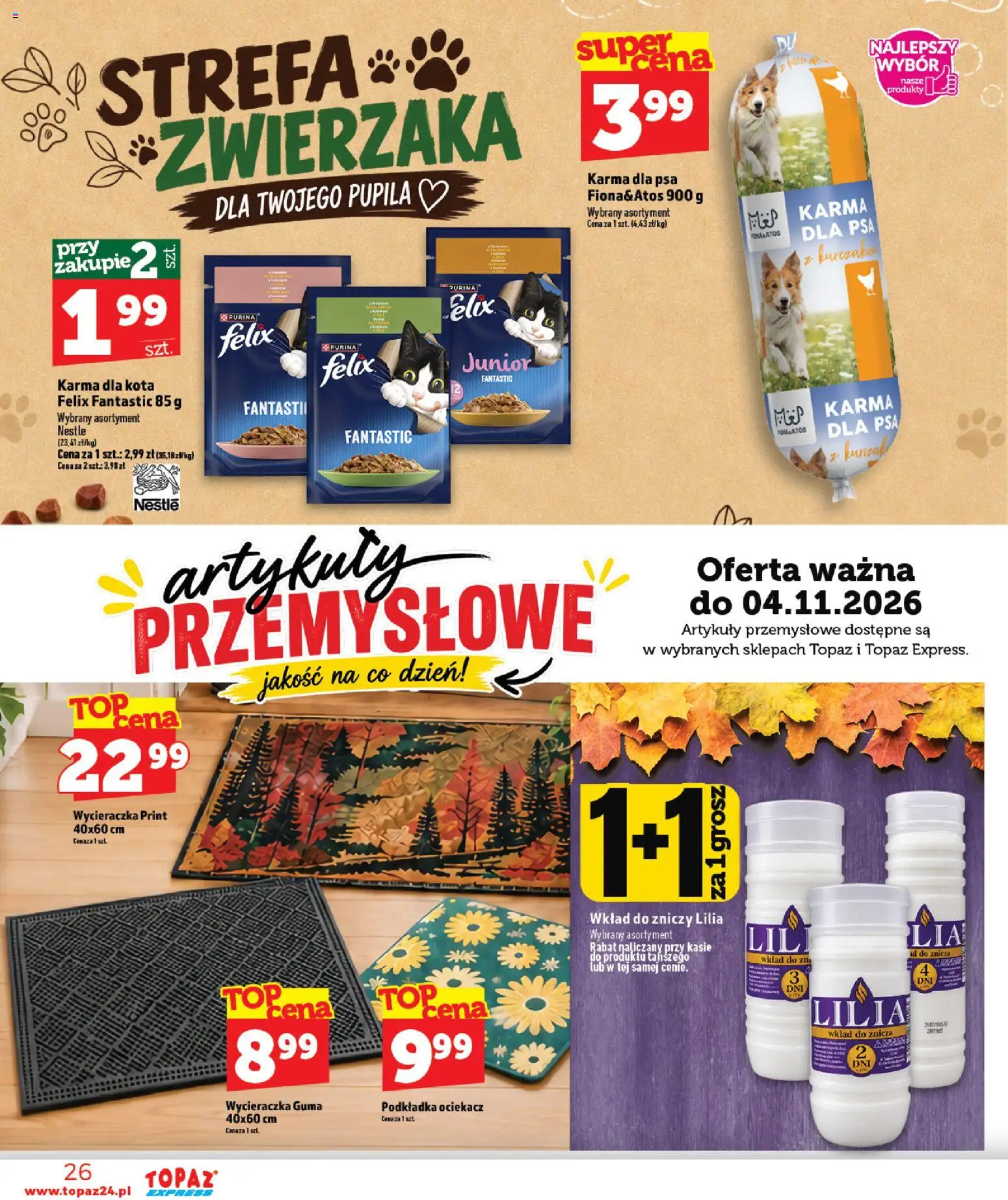 Topaz gazetka - Express od 29.10.2026 | Strona: 26 | Produkty: Kurczak, Artykuły przemysłowe, Wycieraczka, Karma dla psa