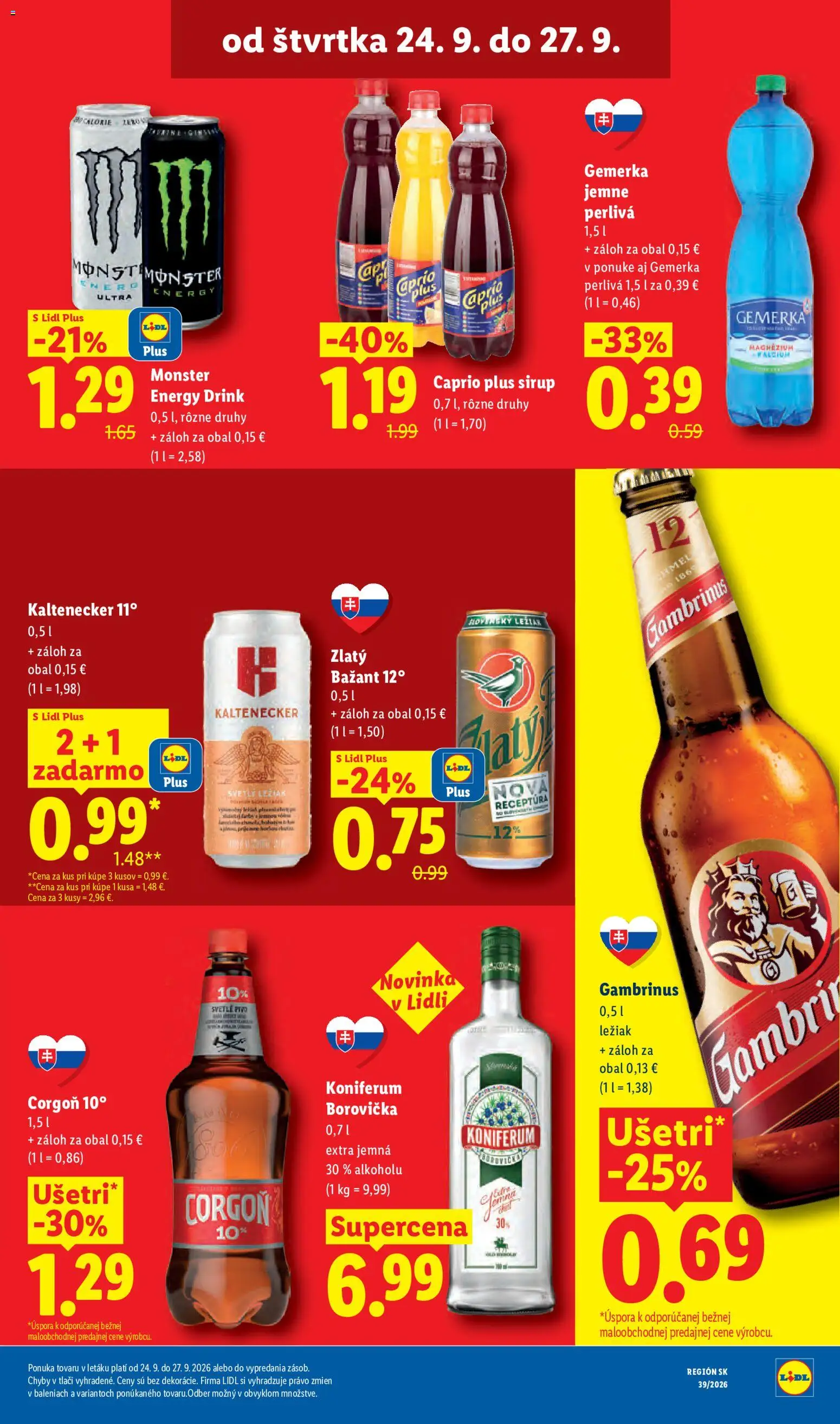 Nové Lidl akcie – leták je platný od 21.09.2026 | Strana: 77 | Produkty: Pivo, Borovička, Sirup, Zlatý Bažant