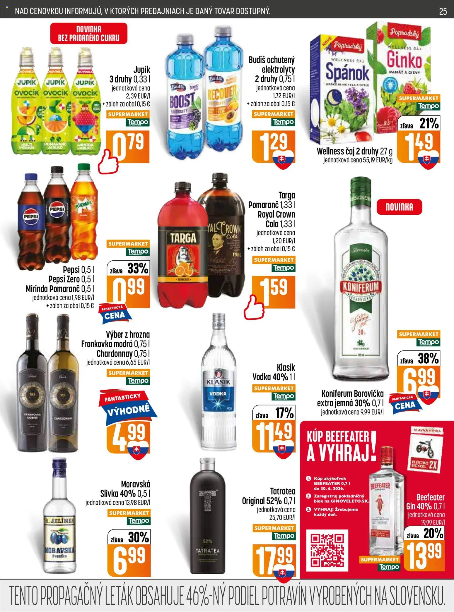 Nové COOP Jednota akcie – leták je platný od 18.06.2026 | Strana: 25 | Produkty: Čaj, Budiš, Vodka, Mirinda