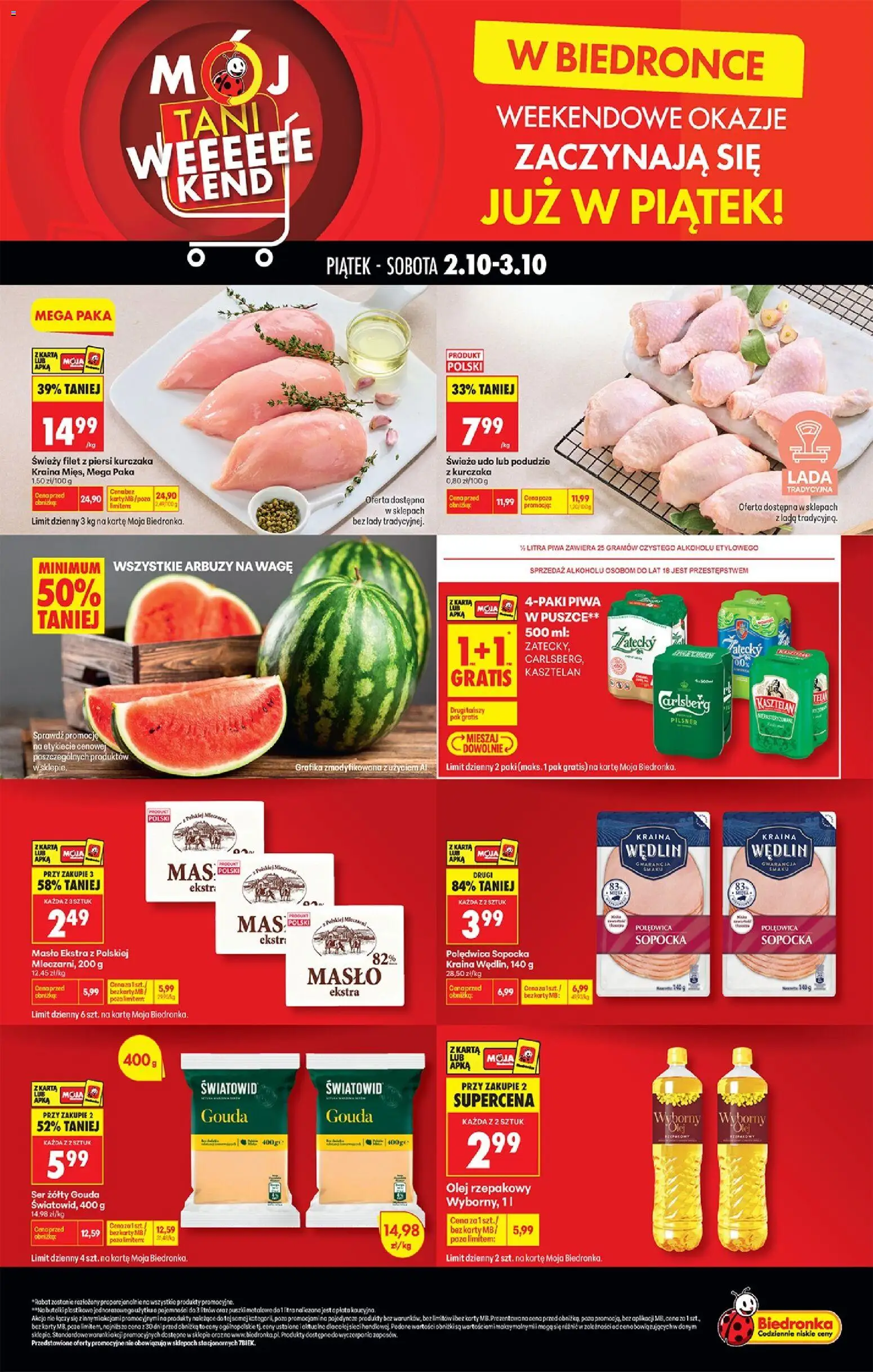 Biedronka gazetka - Tani weekend od 02.10.2026 | Strona: 1 | Produkty: Podudzie z kurczaka, Masło, Ser, Ser żółty Gouda
