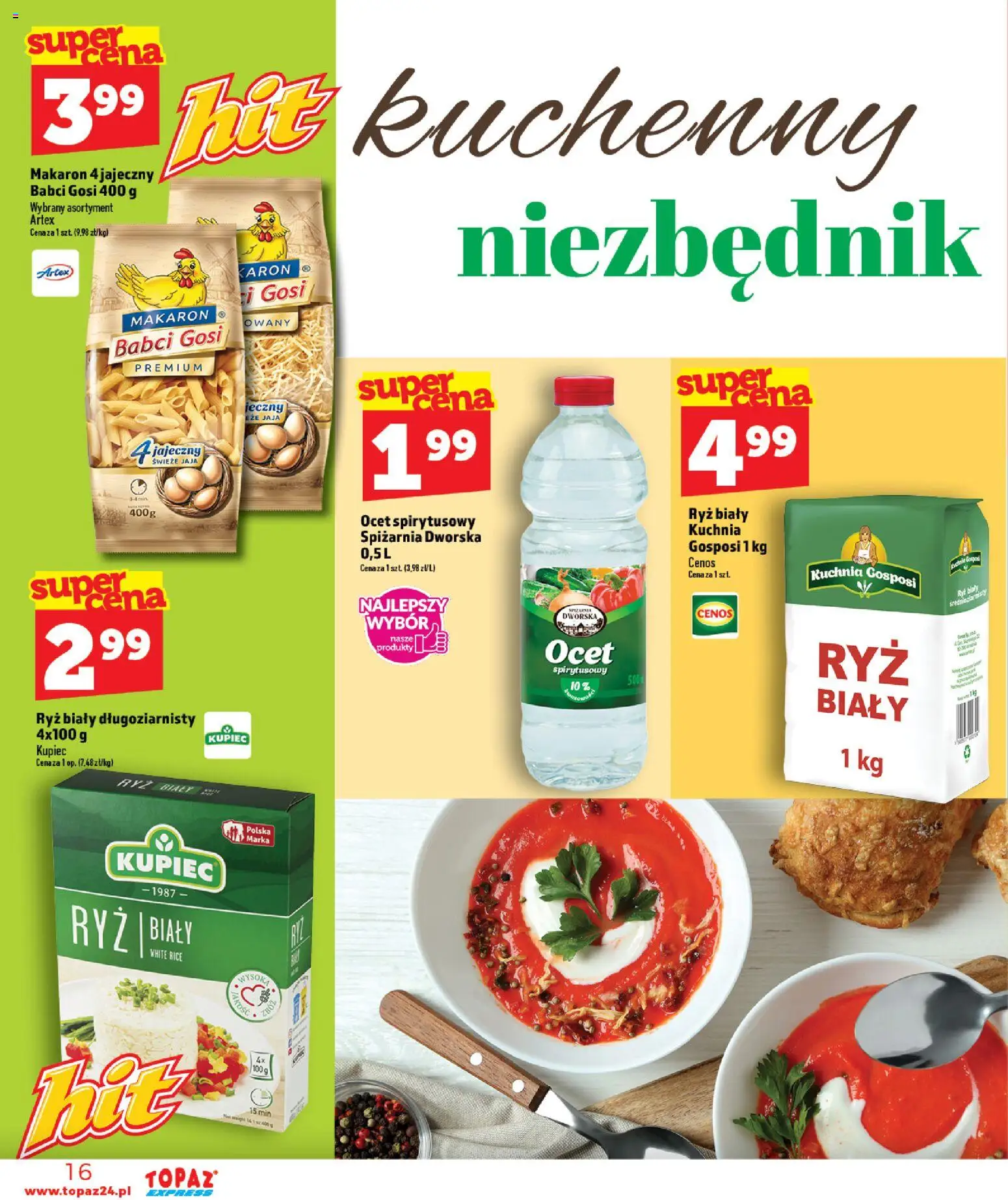 Topaz gazetka - Express od 16.07.2026 | Strona: 16 | Produkty: Ocet, Ryż, Makaron, Jaja