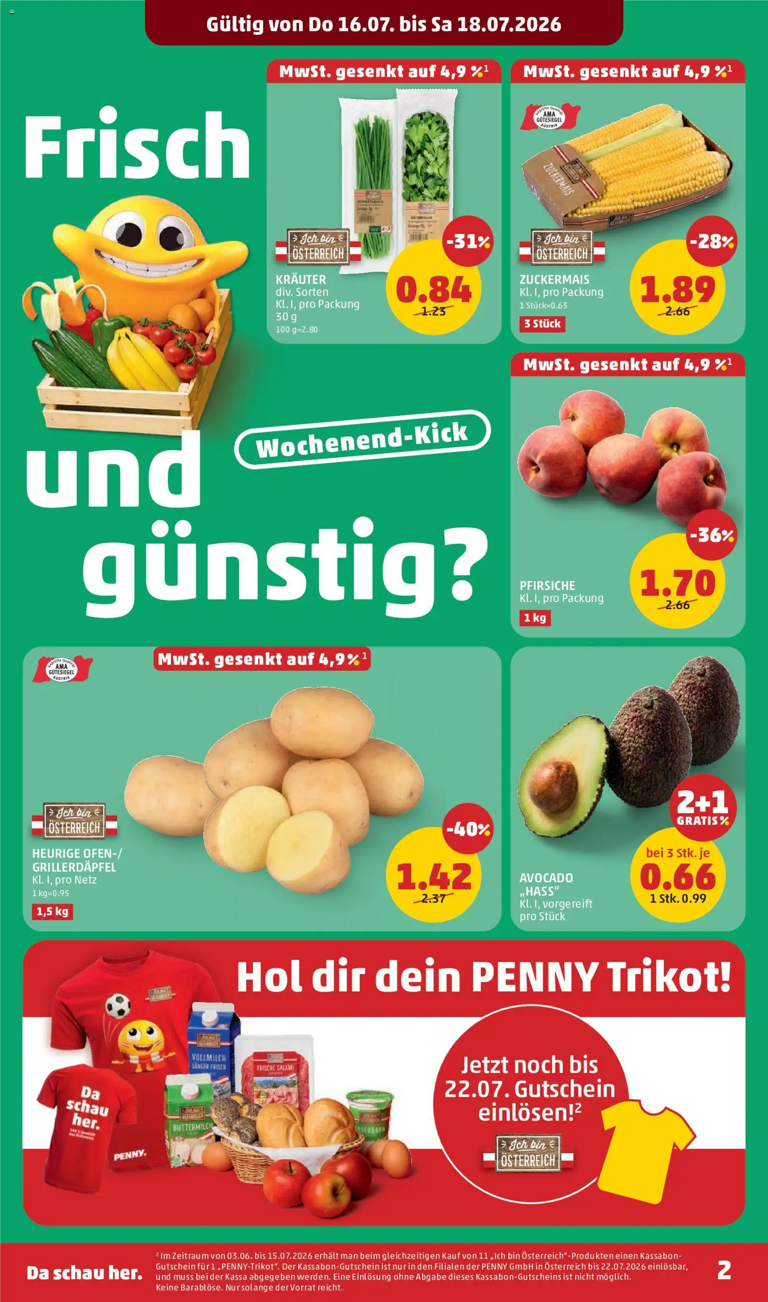 Penny Markt Flugblatt gültig ab 16.07.2026 | Seite: 2 | Produkte: Avocado, Vollmilch, Salami