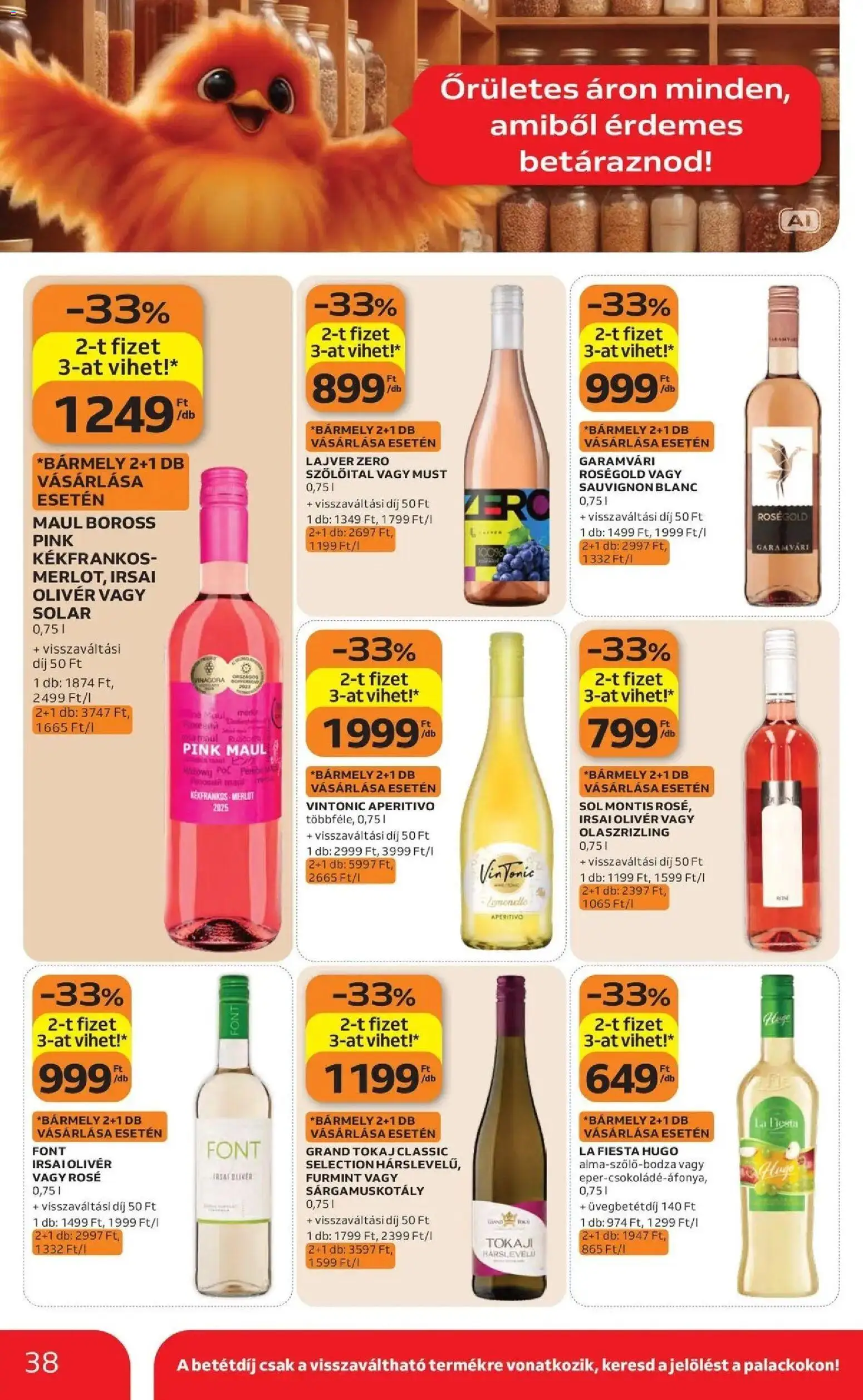 Auchan akciós újság Szolnok - 2026.08.27. -tól/töl > akció, lapozható szórólap 🛍️ | Oldal: 38 | Termékek: Irsai Olivér, Tokaji, Rosé