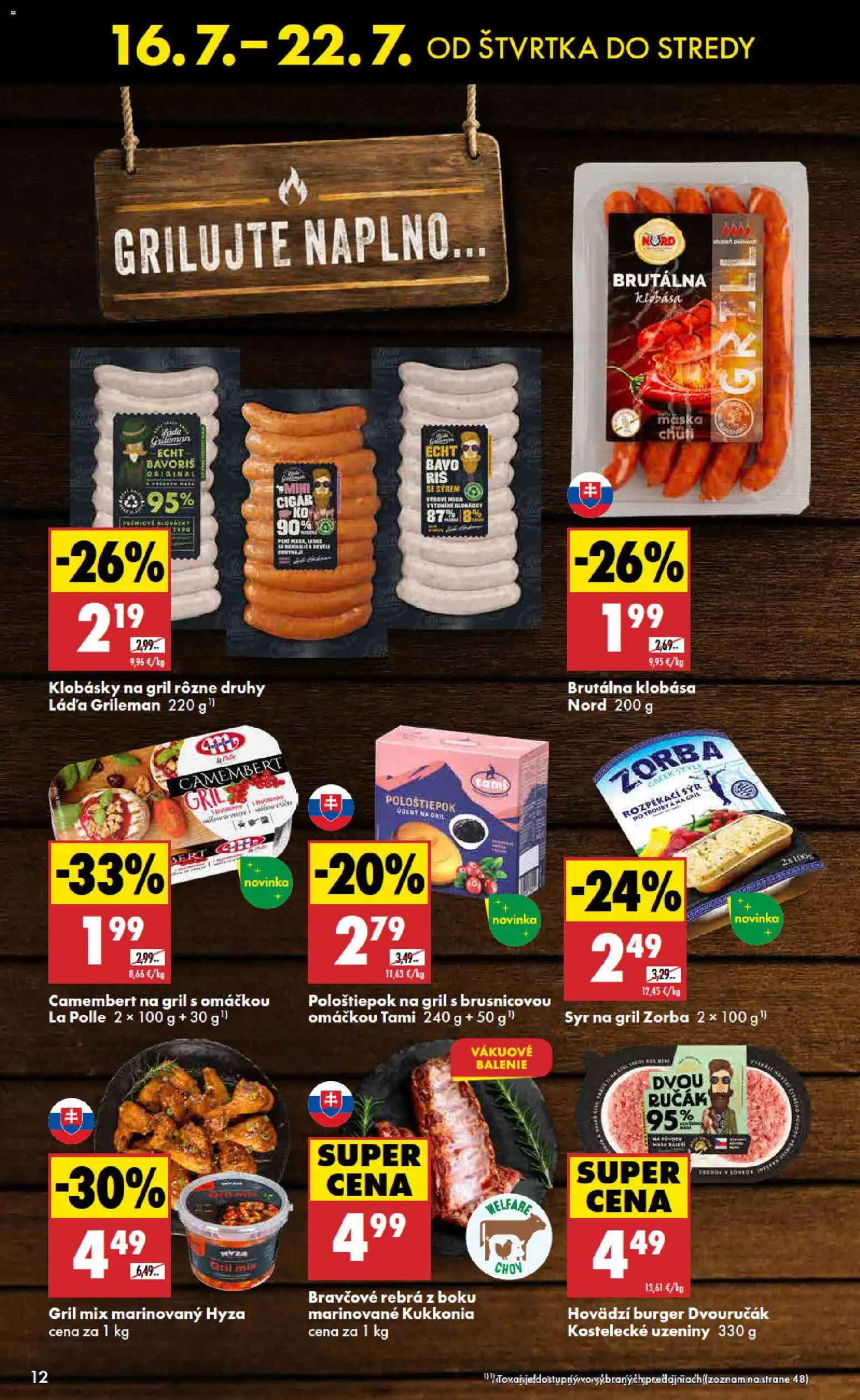 Nové Biedronka akcie – leták je platný od 16.07.2026 | Strana: 12 | Produkty: Gril, Klobása, Camembert