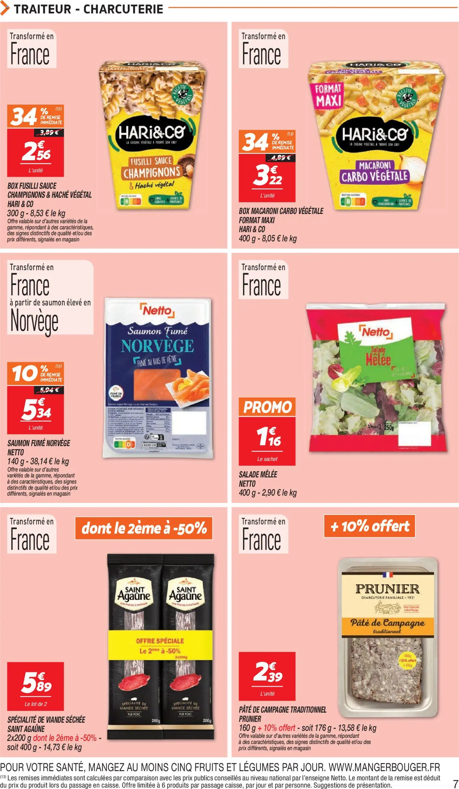 {H1} | Page: 7 | Produits: Charcuterie, Fusilli, Champignons, Saumon