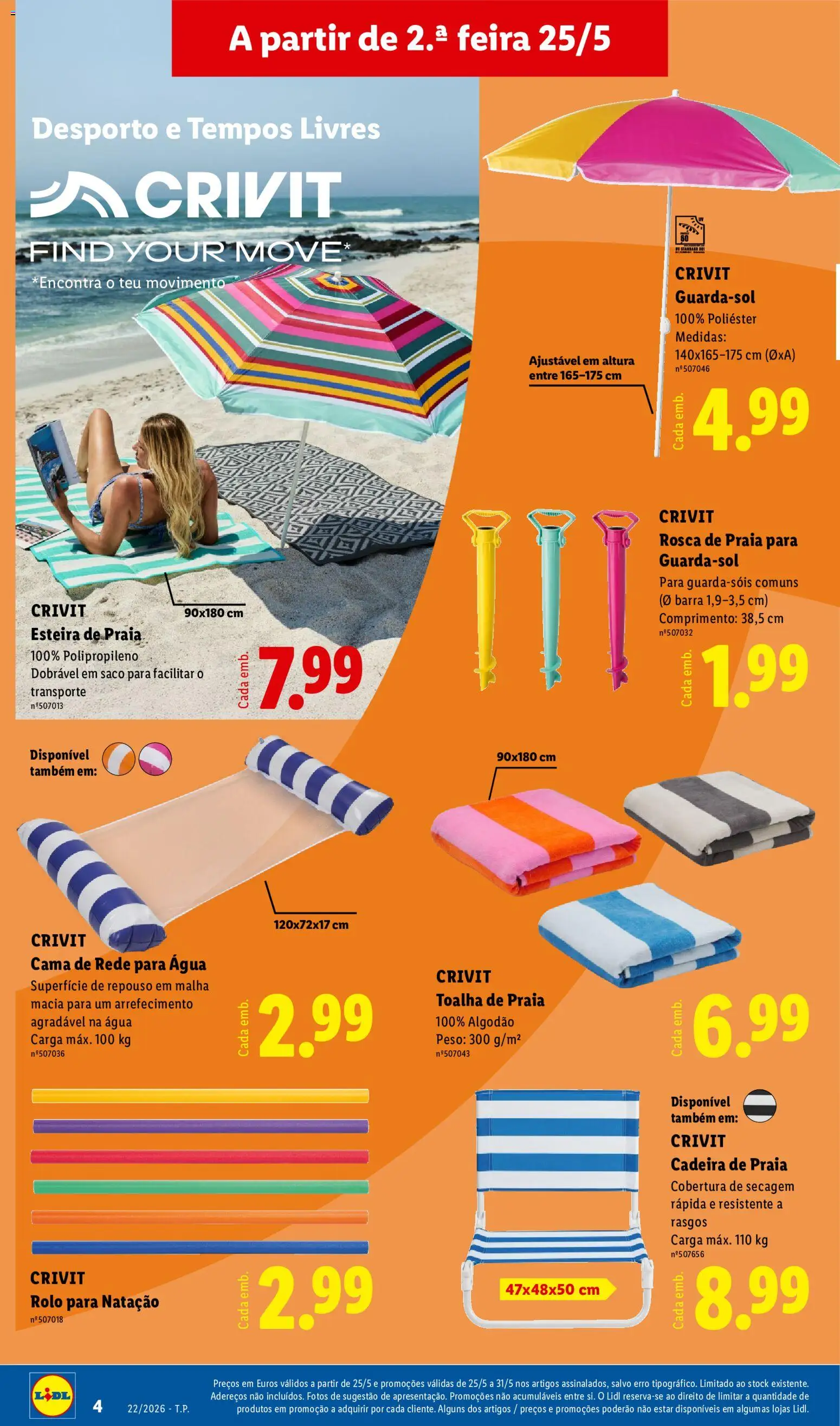 Lidl Novidades │ válido de 25.05.2026 | Página: 4 | Produtos: Agua, Algodão, Esteira, Cama