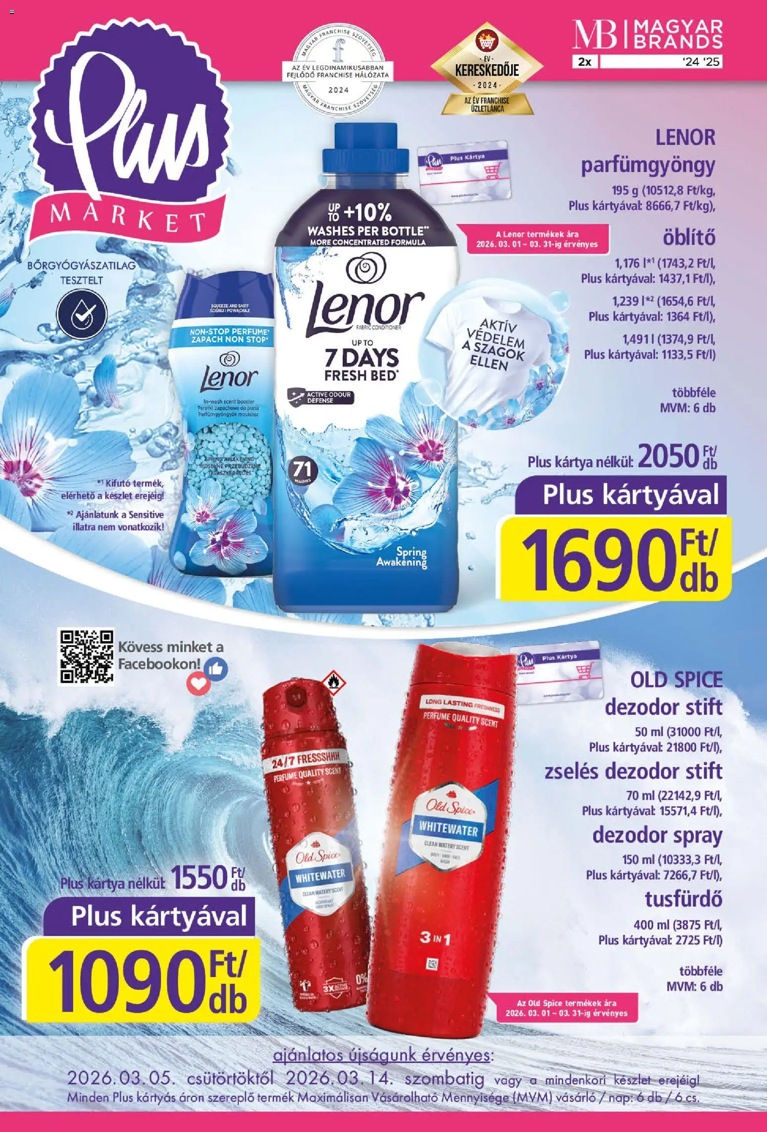 Plus Market akciós ujság - amely érvényes a következő dátumtól: 05.03.2026 | Oldal: 1 | Termékek: Old spice, Öblítő, Stift, Dezodor