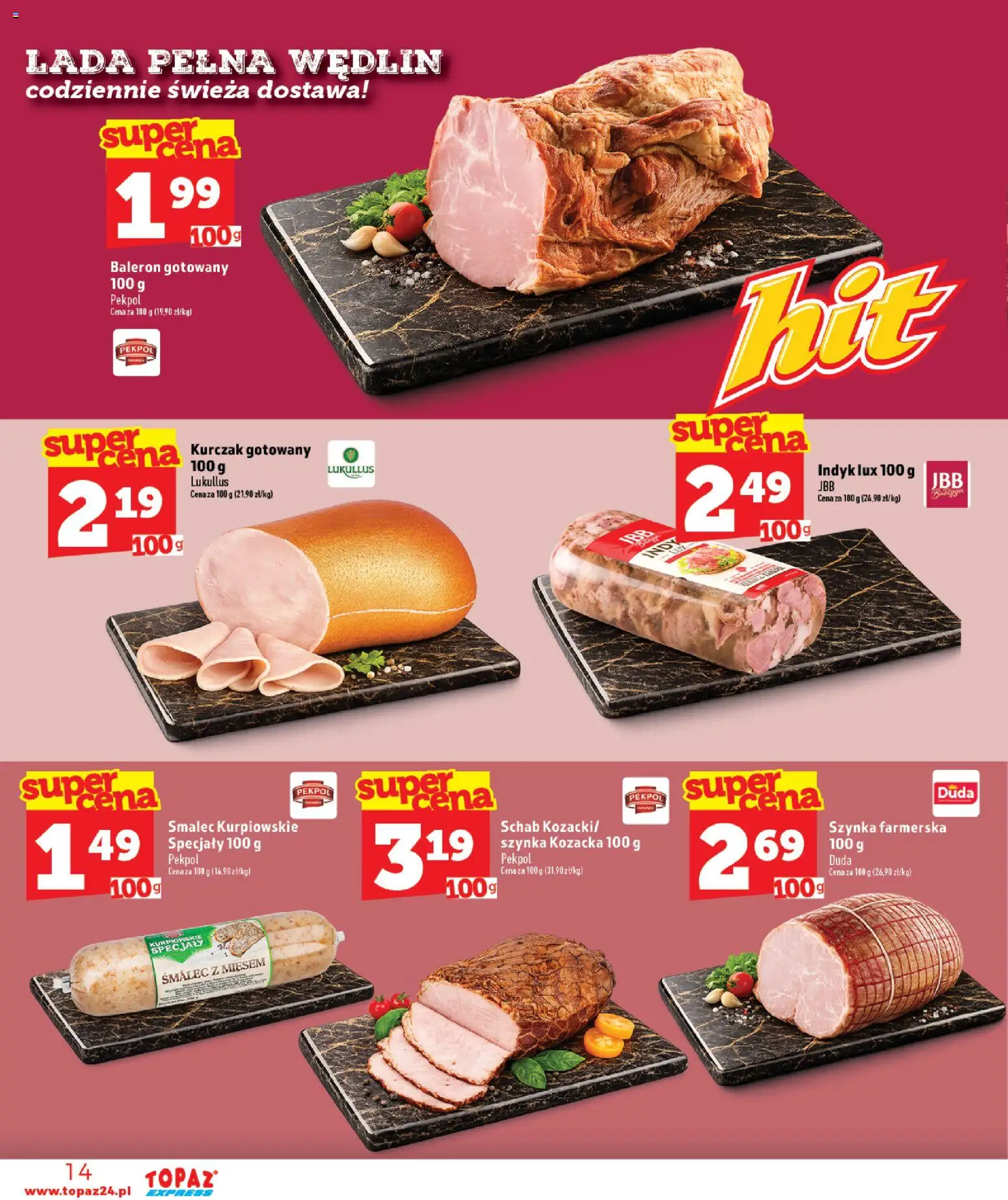 Topaz gazetka - Express od 09.07.2026 | Strona: 14 | Produkty: Kurczak, Schab, Szynka