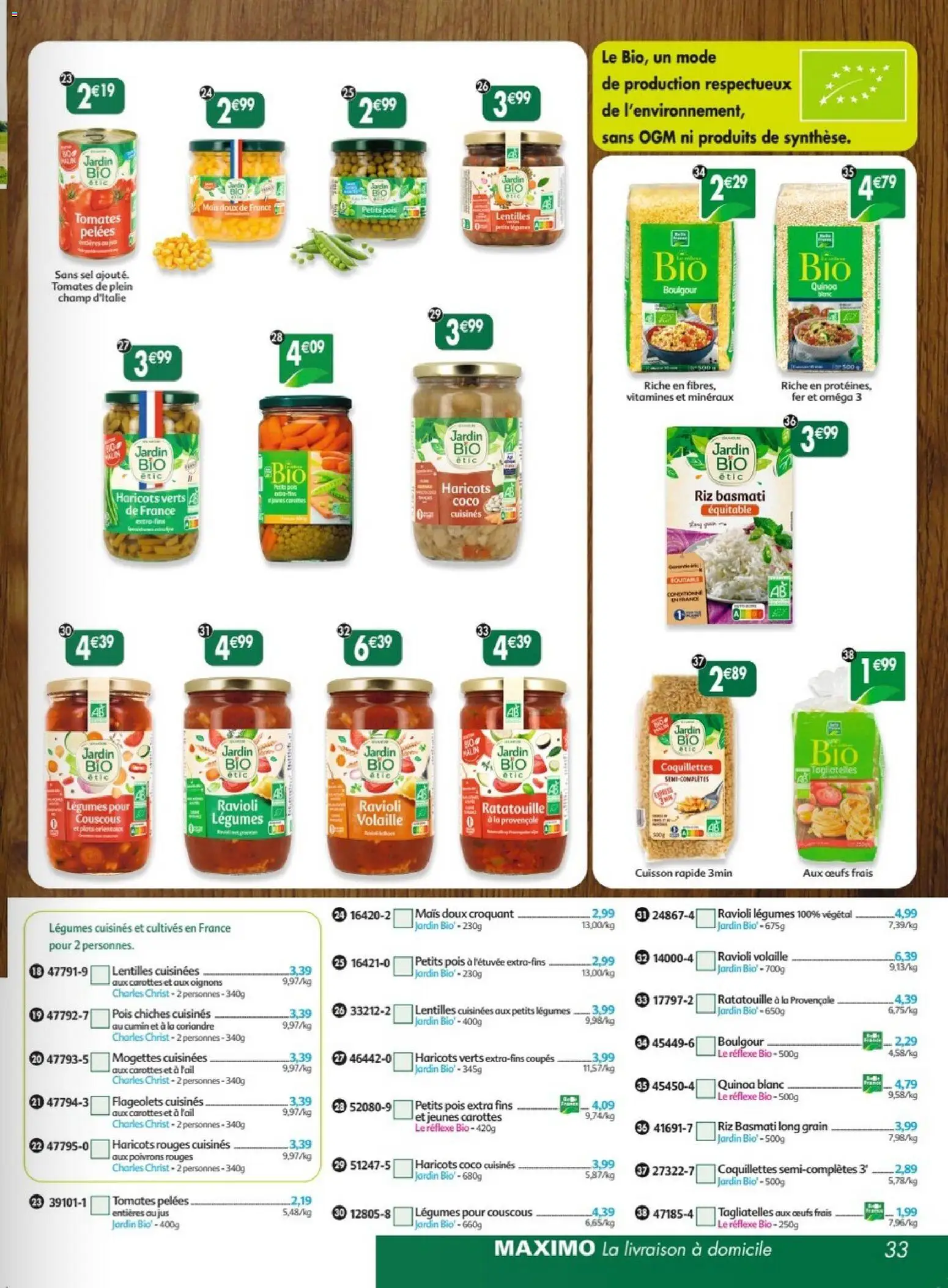 {H1} | Page: 33 | Produits: Carottes, Volaille, Oméga, Boulgour