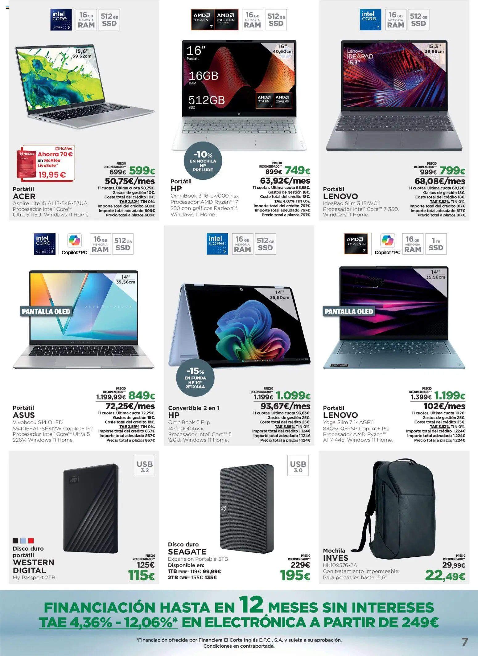 El Corte Inglés Los Tecnoprecios │ válido desde el 26/10/2026 | Página: 7 | Productos: Mochila, PC, Disco, Funda