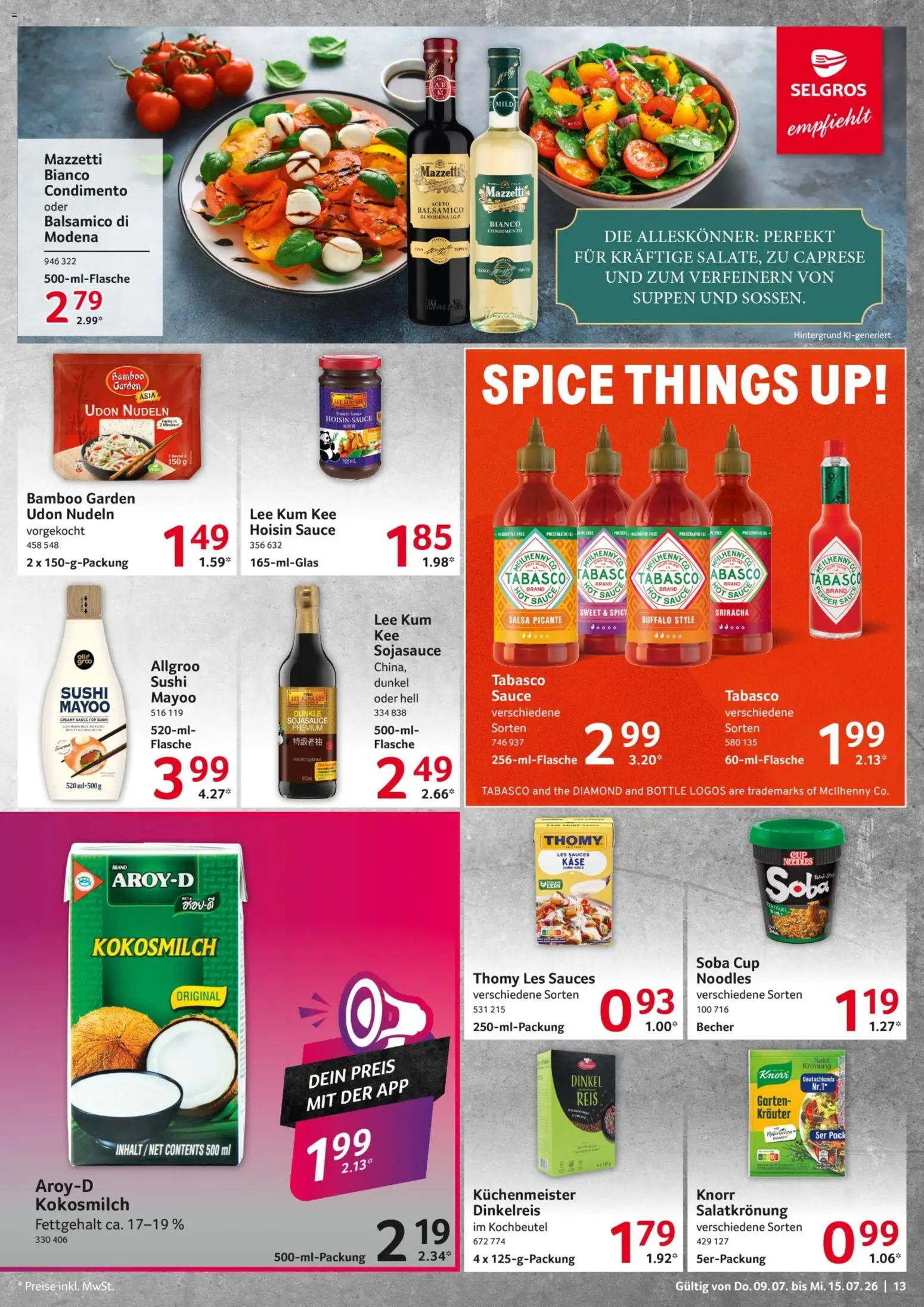 Selgros Prospekt – gültig ab 09.07.2026 | Seite: 13 | Produkte: Thomy les sauces, Käse, Knorr, Reis