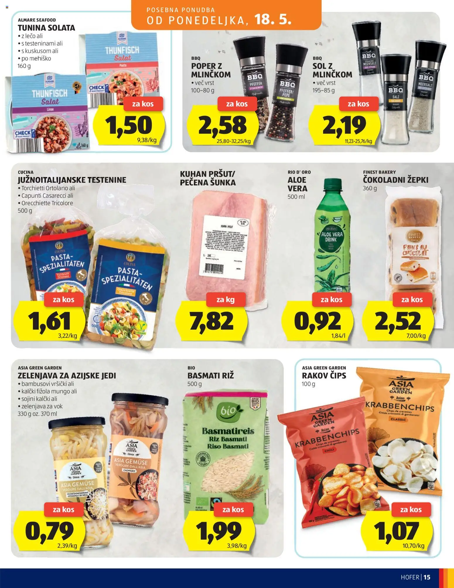 Hofer SI katalog | vrijedi od 13.05.2026 | Stranica: 15 | Proizvodi: Šunka, Čips, Sol, Pasta