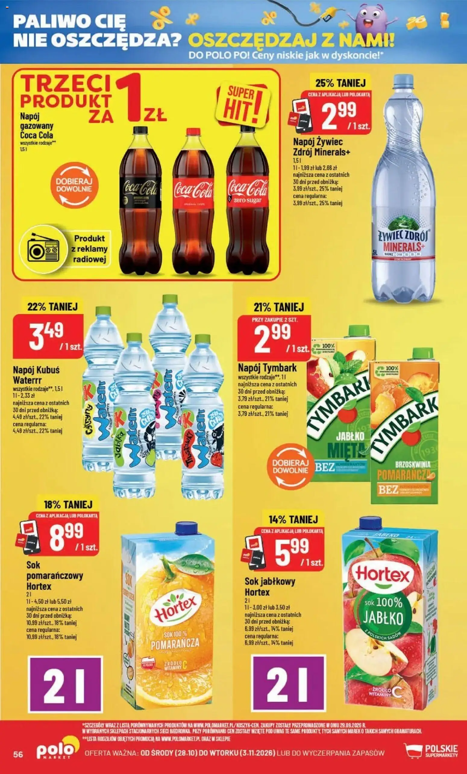 POLOmarket aktualna gazetka od 28.10.2026 | Strona: 56 | Produkty: Brzoskwinia, Tymbark, Coca cola, Sok