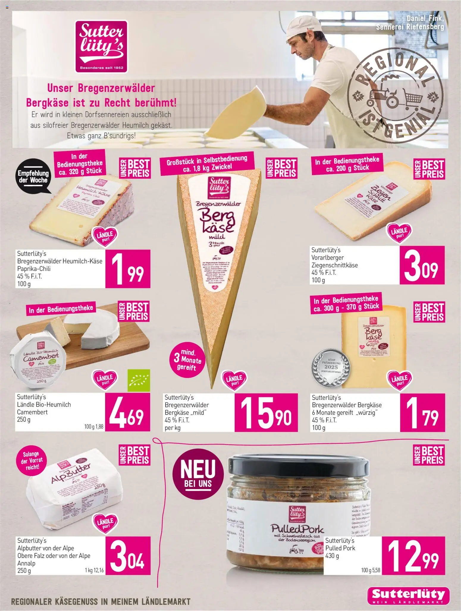Sutterlüty Flugblatt gültig ab 23.07.2026 | Seite: 11 | Produkte: Käse, Schweinefleisch