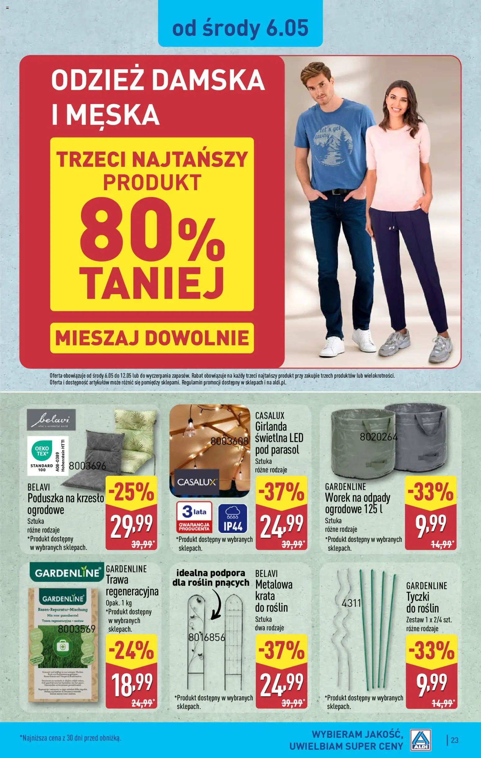 Aldi gazetka od 04.05.2026 | Strona: 23 | Produkty: Parasol, Poduszka, Krzesło