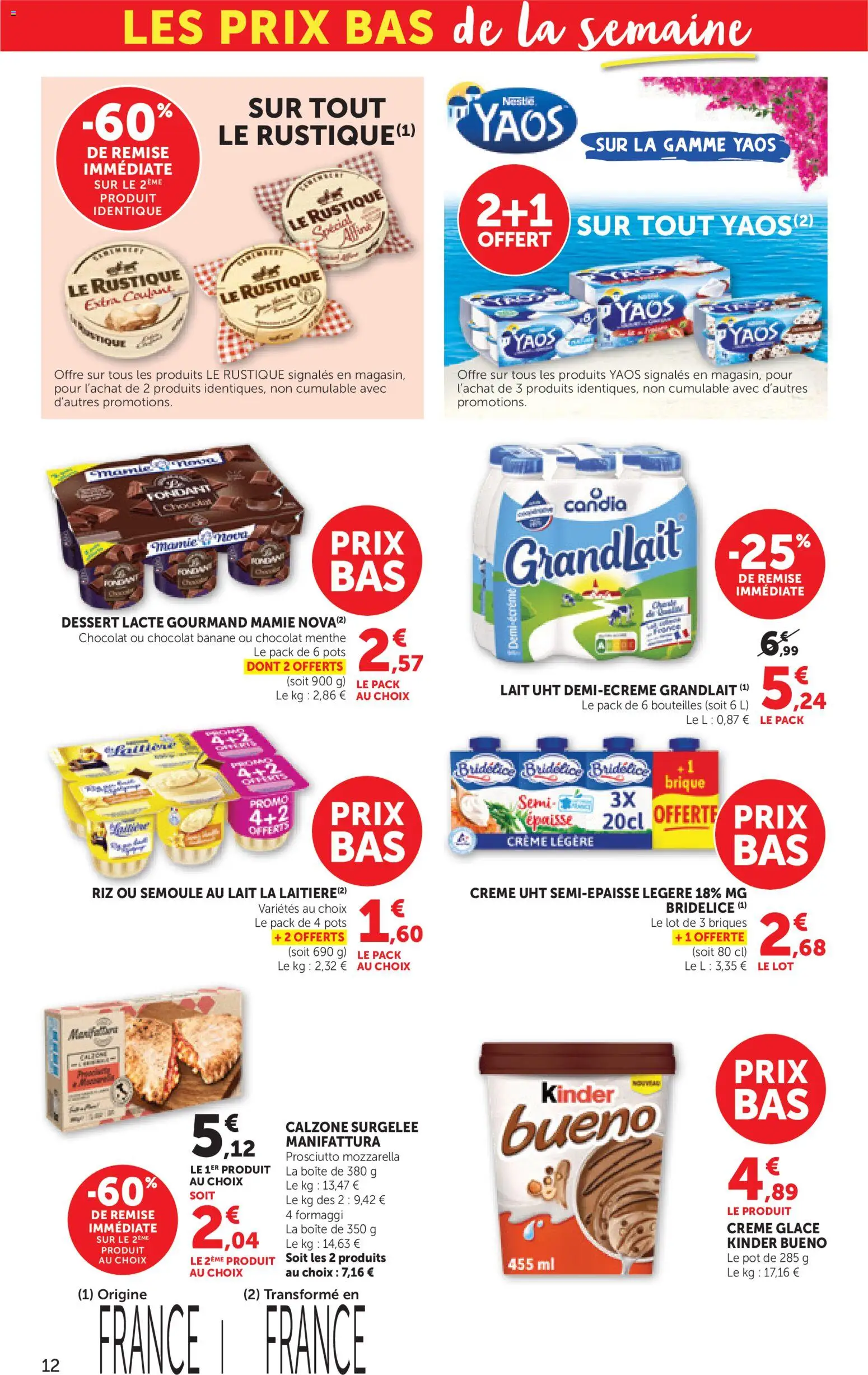 {H1} | Page: 12 | Produits: Briques, Kinder Bueno, Banane, Crème