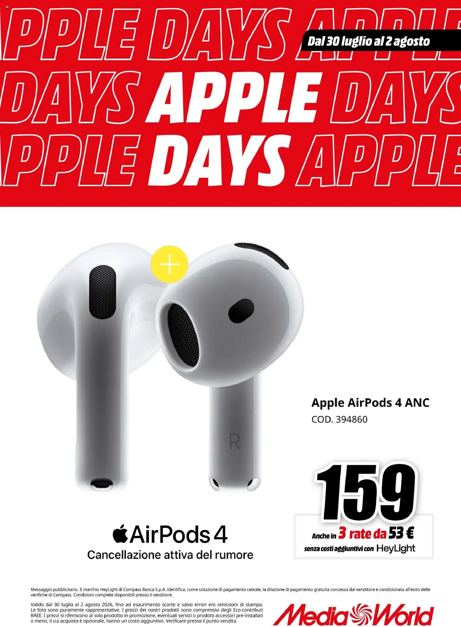 Volantino Media World del 30/07/2026 | Pagina: 4 | Prodotti: Airpods