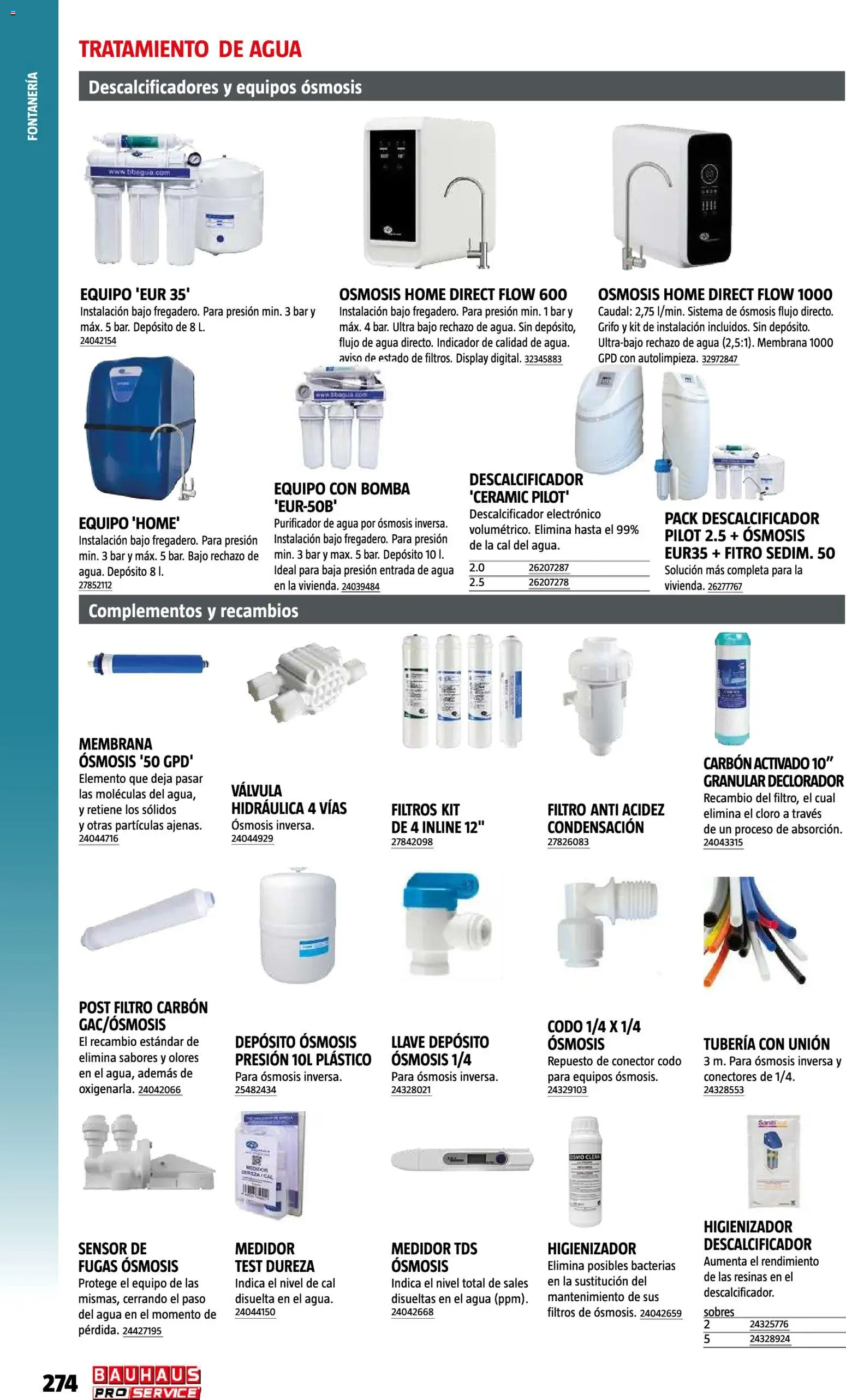 Bauhaus ProService │ válido desde el 11/05/2026 | Página: 274 | Productos: Carbón activado, Conector, Descalcificador, Agua