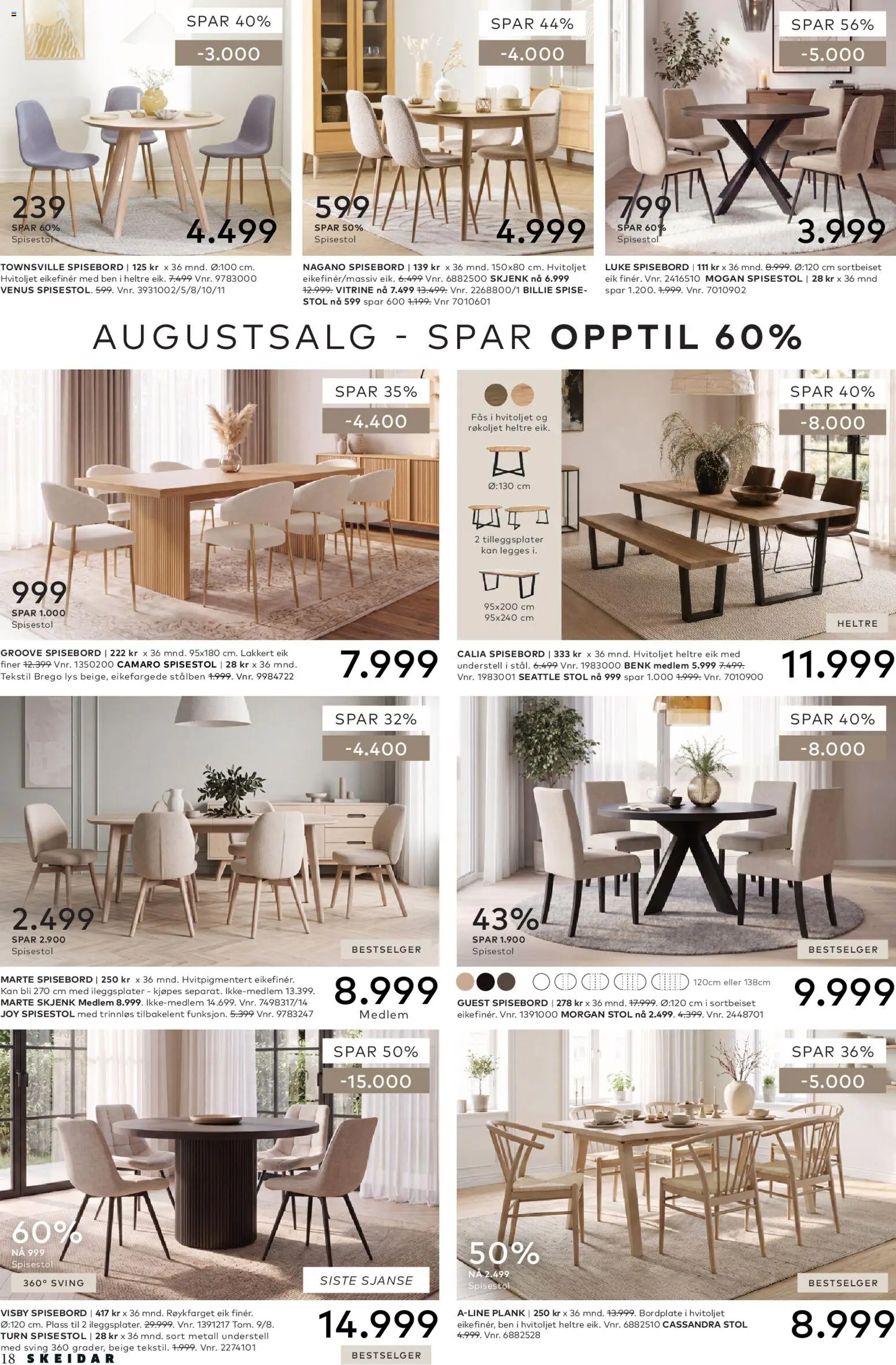 {H1} | Side: 19 | Produkter: Spisebord, Spisestol, Benk, Lys