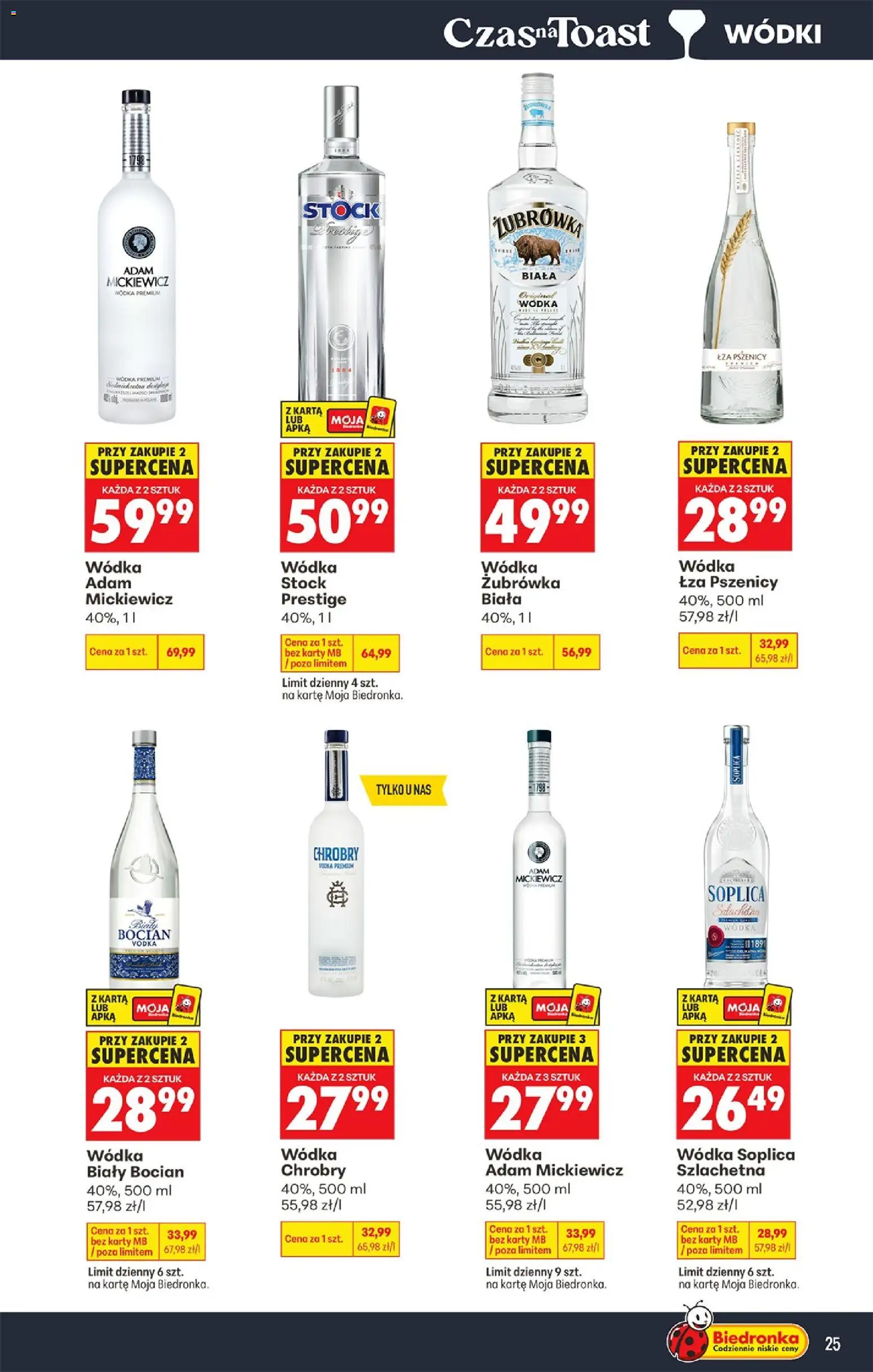 Biedronka gazetka - Czas na toast od 13.07.2026 | Strona: 25 | Produkty: Wódka Stock, Żubrówka, Żubrówka biała wódka, Vodka