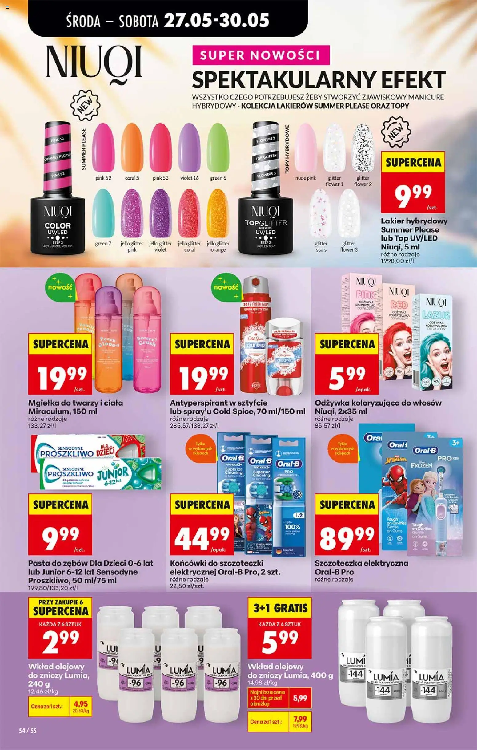 Biedronka gazetka od środy od 27.05.2026 | Strona: 54 | Produkty: Top, Lakier hybrydowy, Szczoteczka elektryczna, Pasta do zębów