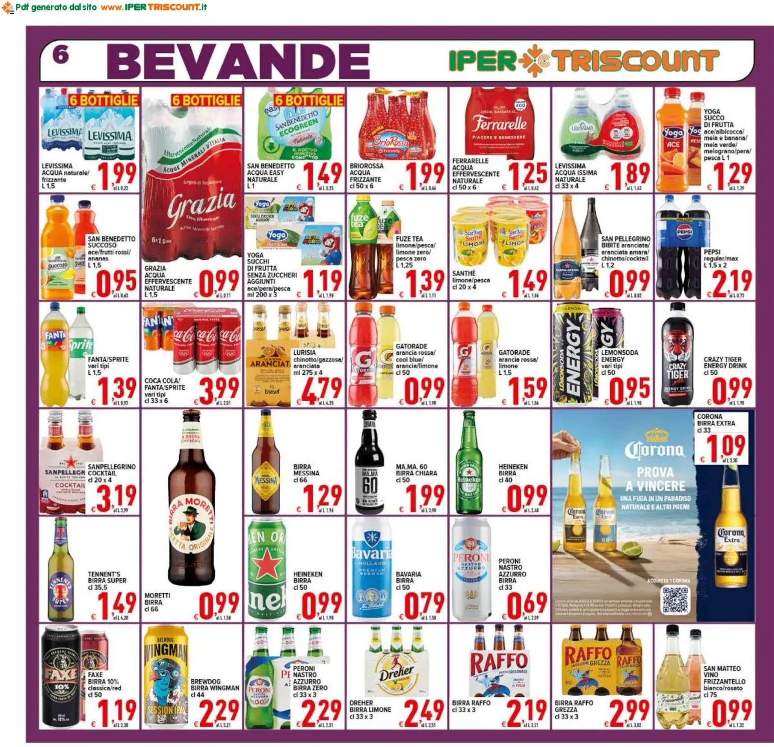 Volantino Ipertriscount del 29.05.2026 | Pagina: 6 | Prodotti: Frutta, Bibite, Heineken, Ferrarelle