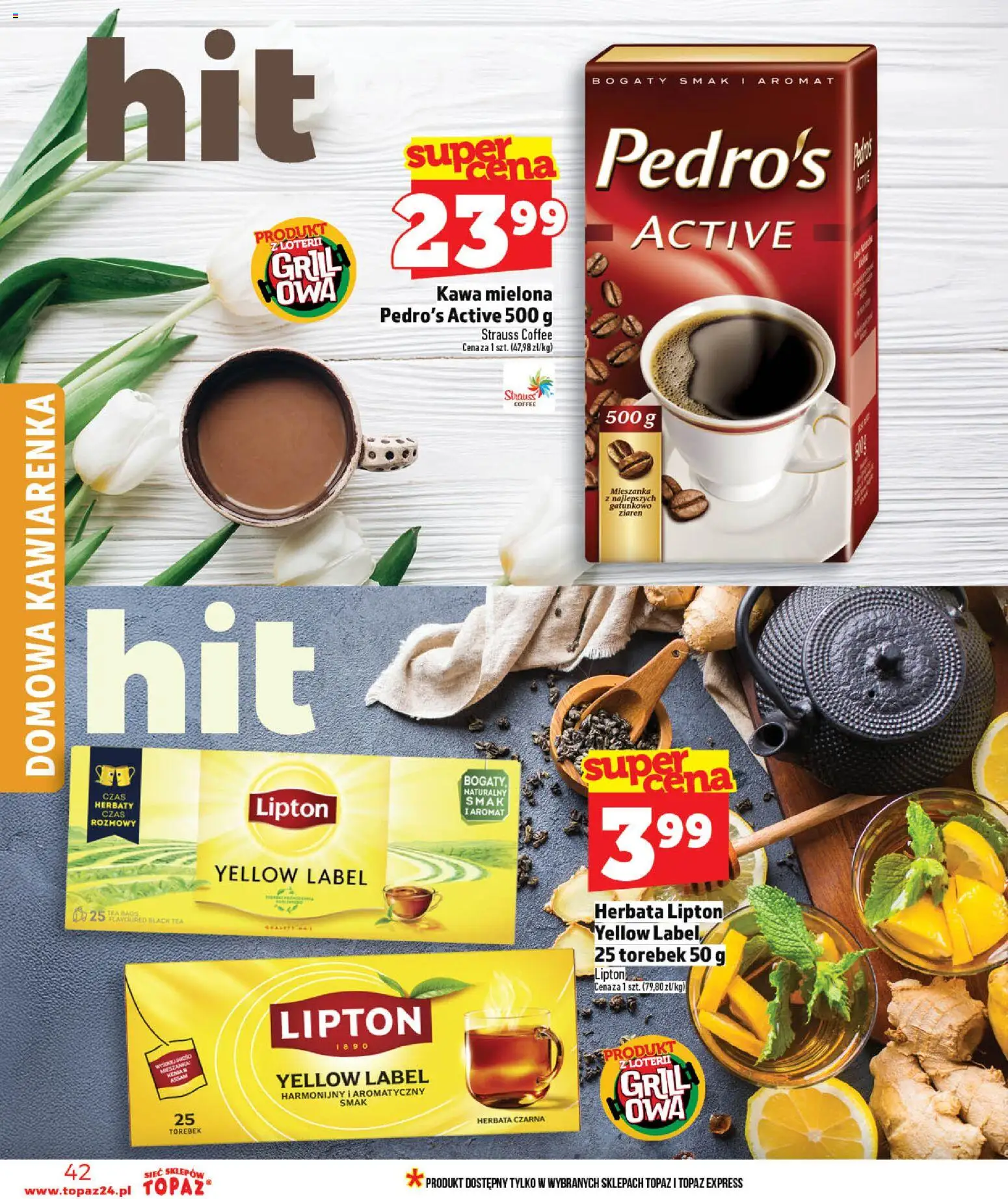 Topaz gazetka - Ceny małe na stałe od 14.05.2026 | Strona: 42 | Produkty: Grill, Herbata lipton, Kawa, Herbata