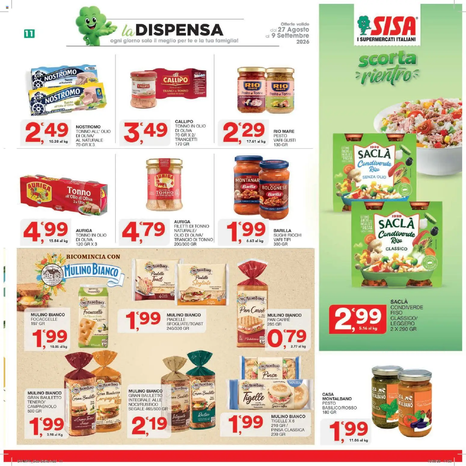Volantino SISA del 27/08/2026 | Pagina: 11 | Prodotti: Riso, Olio, Barilla, Pesto