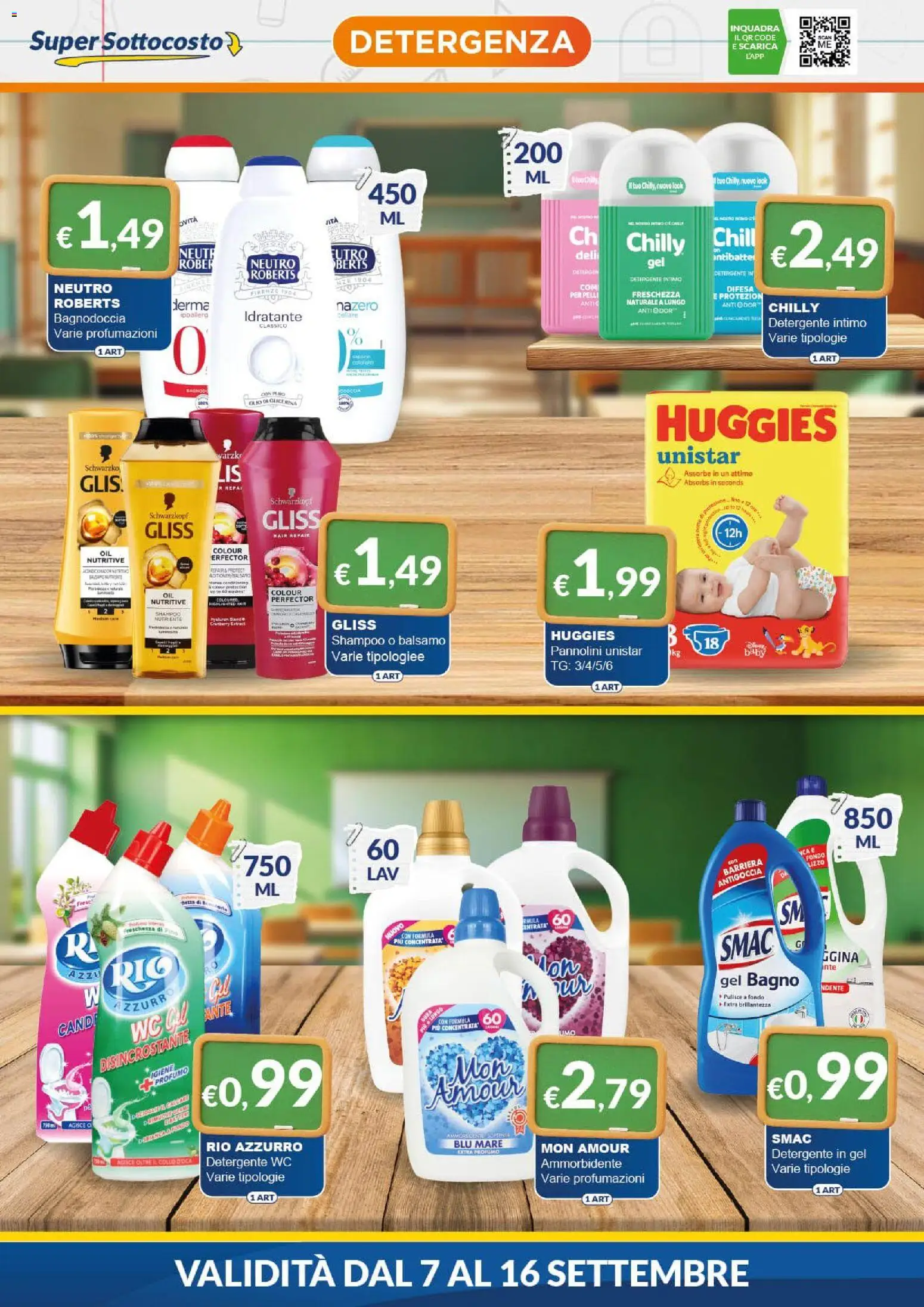 Volantino Mister Risparmio del 07/09/2026 | Pagina: 4 | Prodotti: Pannolini, Ammorbidente, Detergente, Intimo