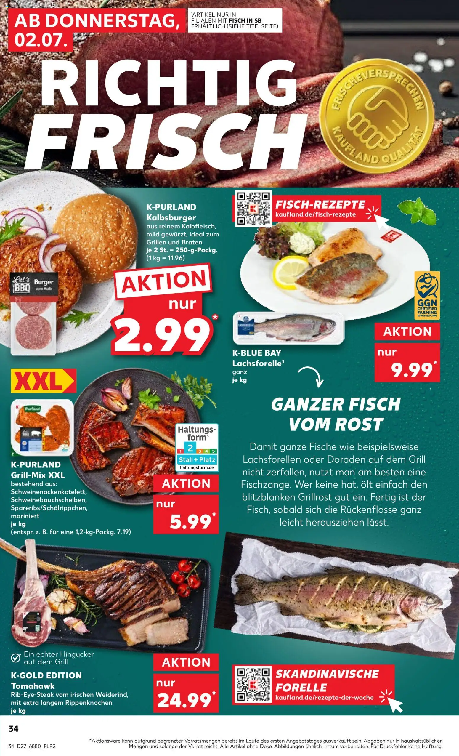 Kaufland Prospekt Völklingen – gültig ab 02.07.2026 | Seite: 34 | Produkte: Grill, Burger, Fisch