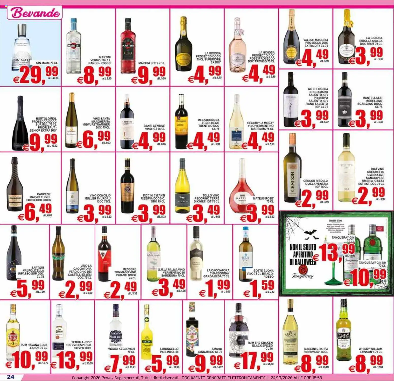 Volantino Pewex del 23/10/2026 | Pagina: 24 | Prodotti: Rum, Martini Prosecco, The, Pecorino
