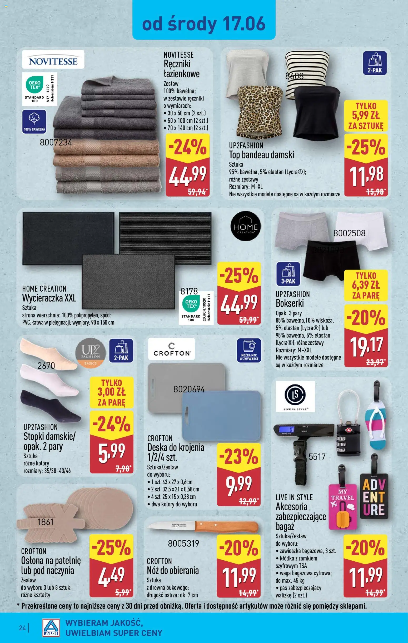 Aldi gazetka od 15.06.2026 | Strona: 24 | Produkty: Top, Bokserki, Patelnie, Deska do krojenia