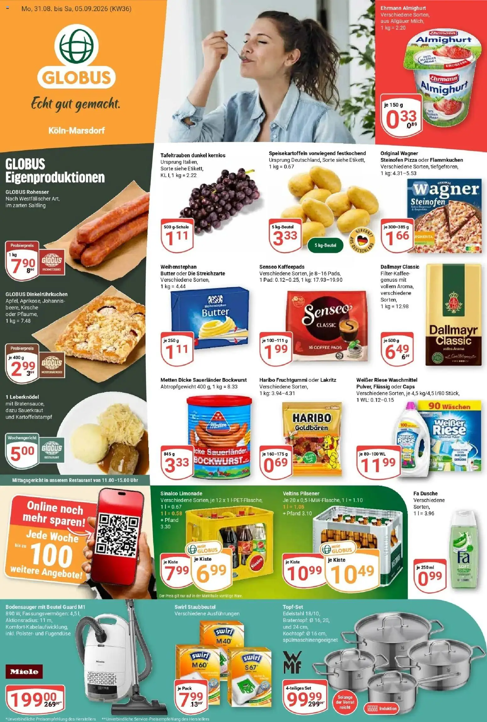 Globus Prospekt Köln (ab 31.08.2026) » Angebote online | Seite: 3 | Produkte: Bockwurst, Butter, Limonade, Dallmayr