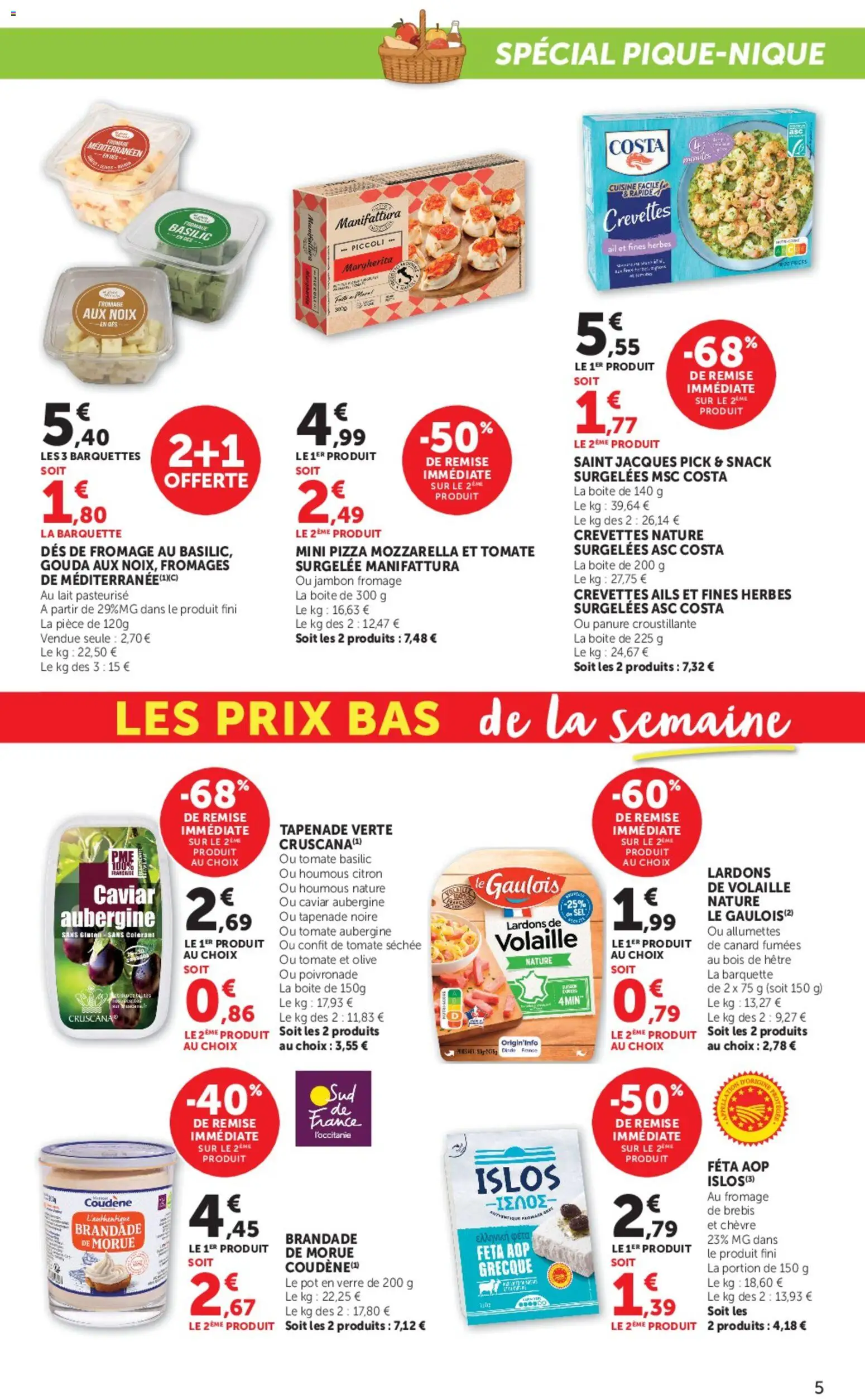 {H1} | Page: 5 | Produits: Olive, Crevettes, Lait, Noix