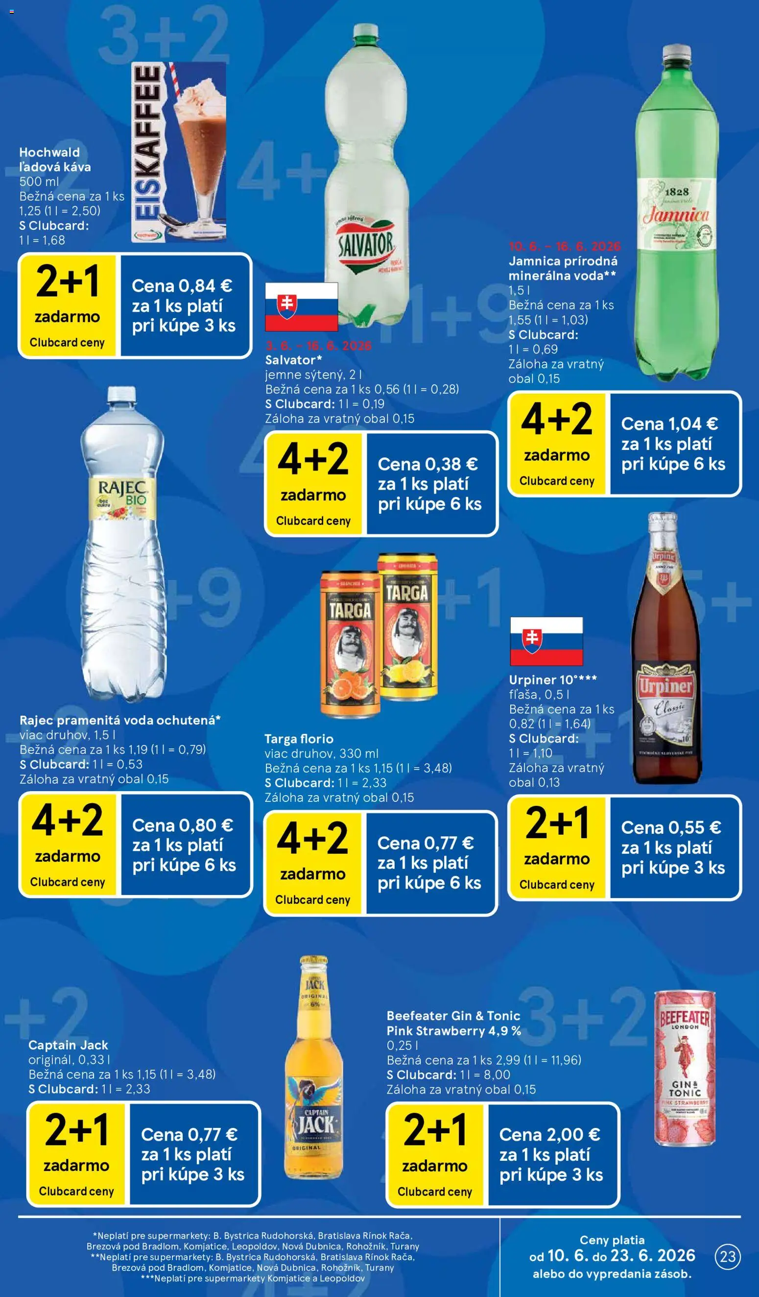 Nové Tesco akcie – leták je platný od 10.06.2026 | Strana: 23 | Produkty: Káva, Gin, Voda, Minerálna voda