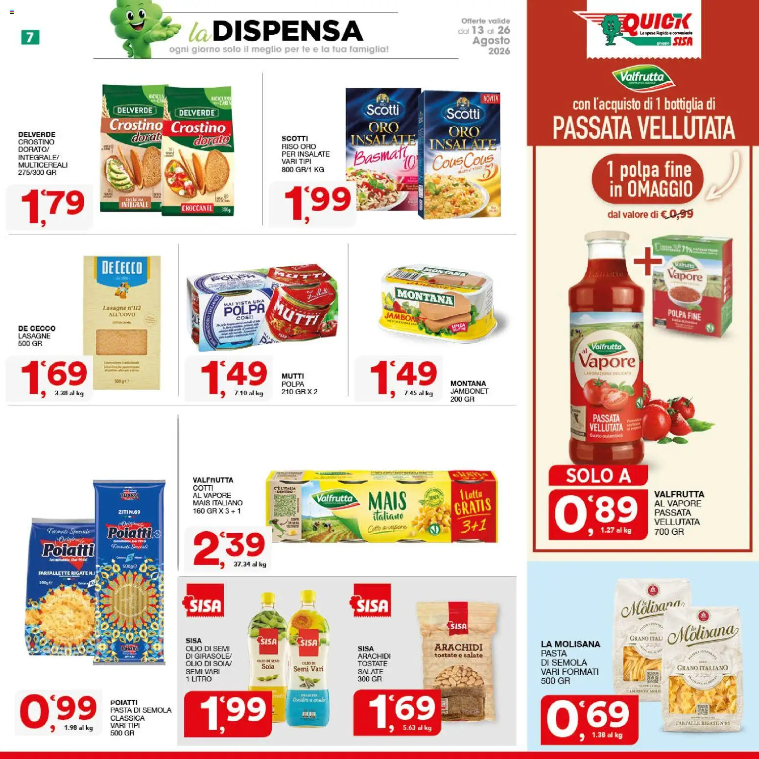 Volantino SISA del 13/08/2026 | Pagina: 7 | Prodotti: Olio di semi, Tè, La Molisana, Lasagne